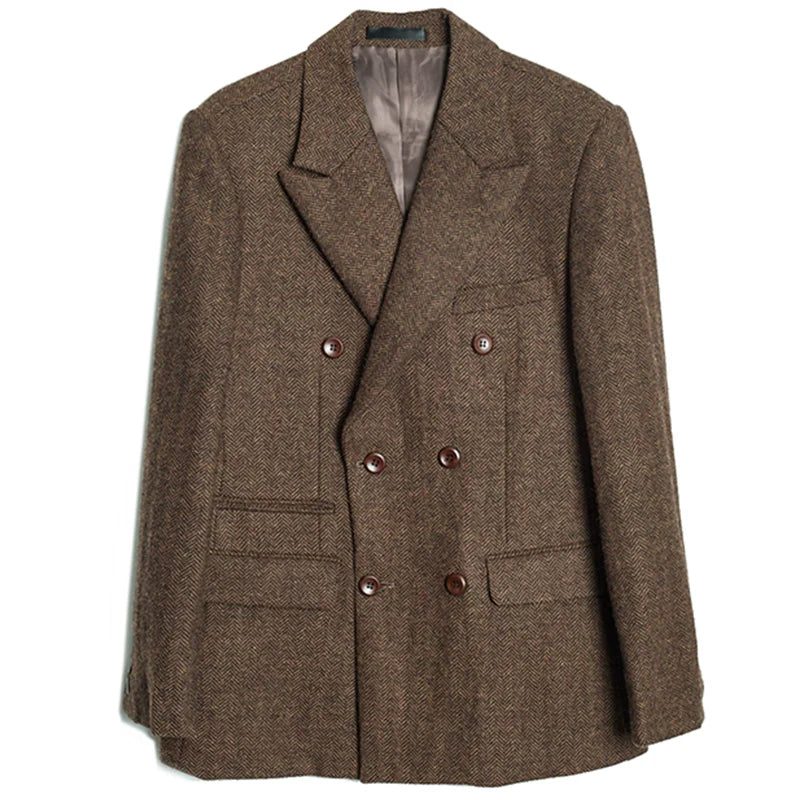 Herringbone Double-Breasted Suit Jacket - Image 4