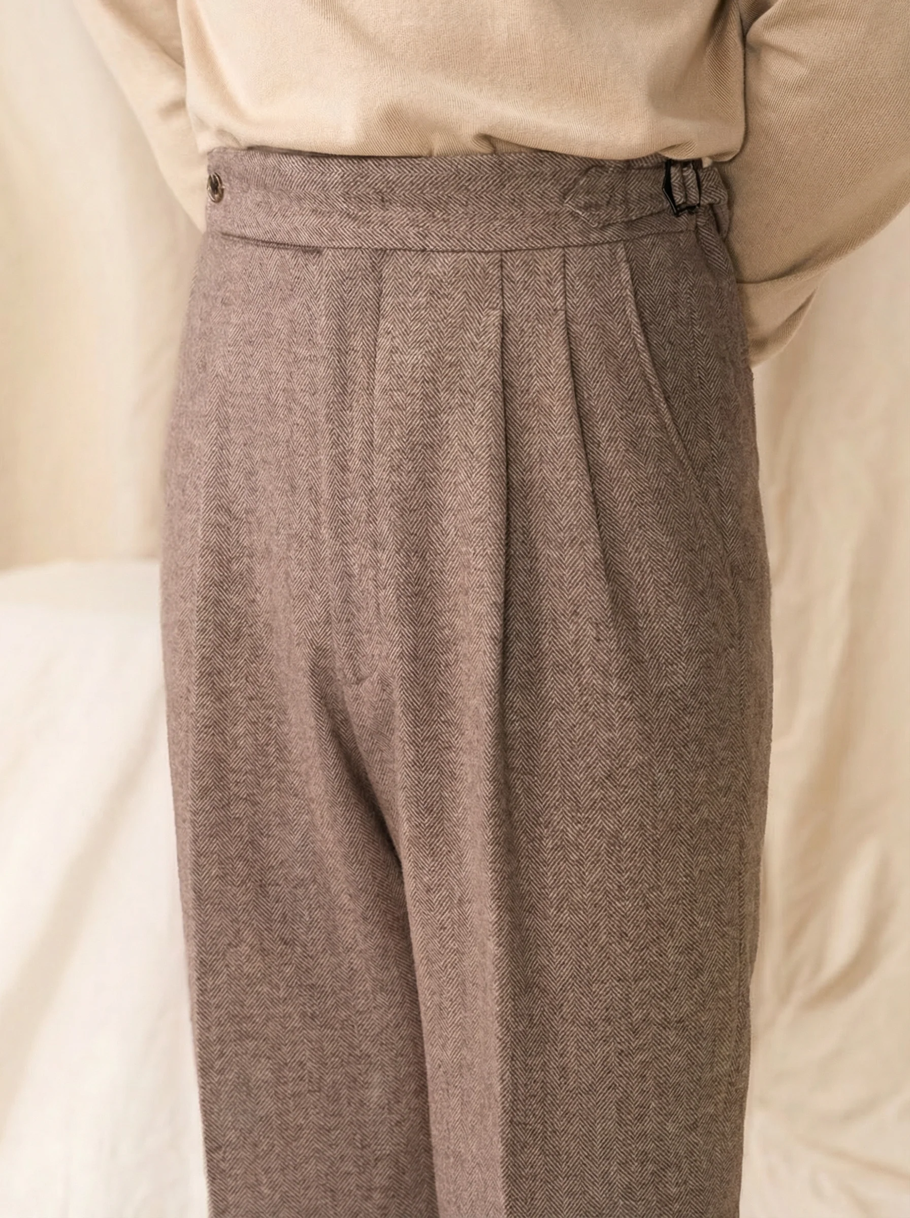 Herringbone Pleated Trousers - Image 3