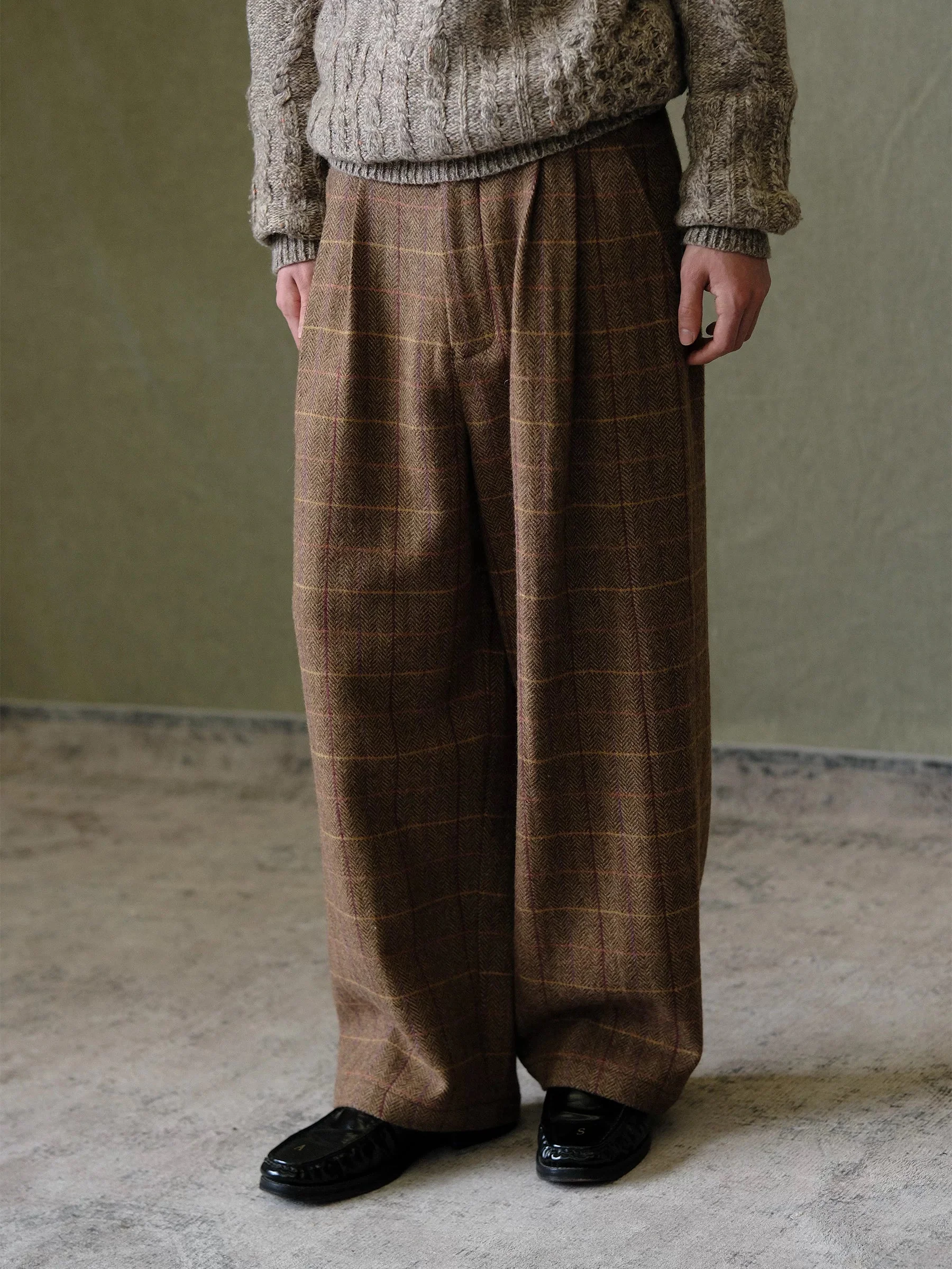 Herringbone Windowpane Wool Trousers - Image 2