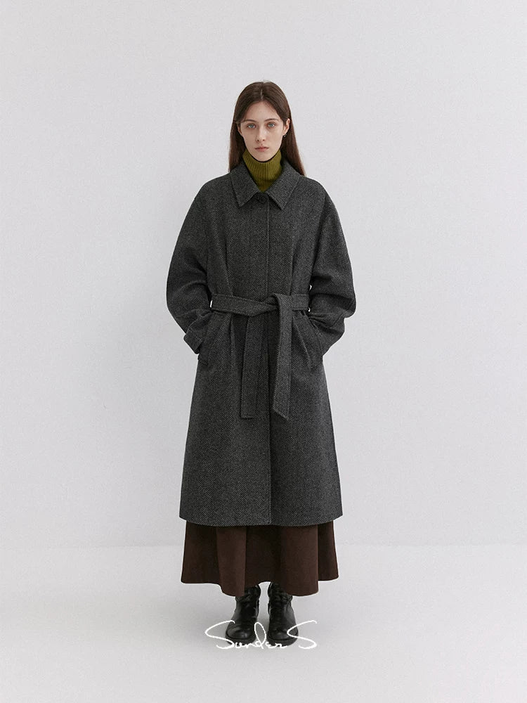Herringbone Wool-Blend Belted Coat - Image 4