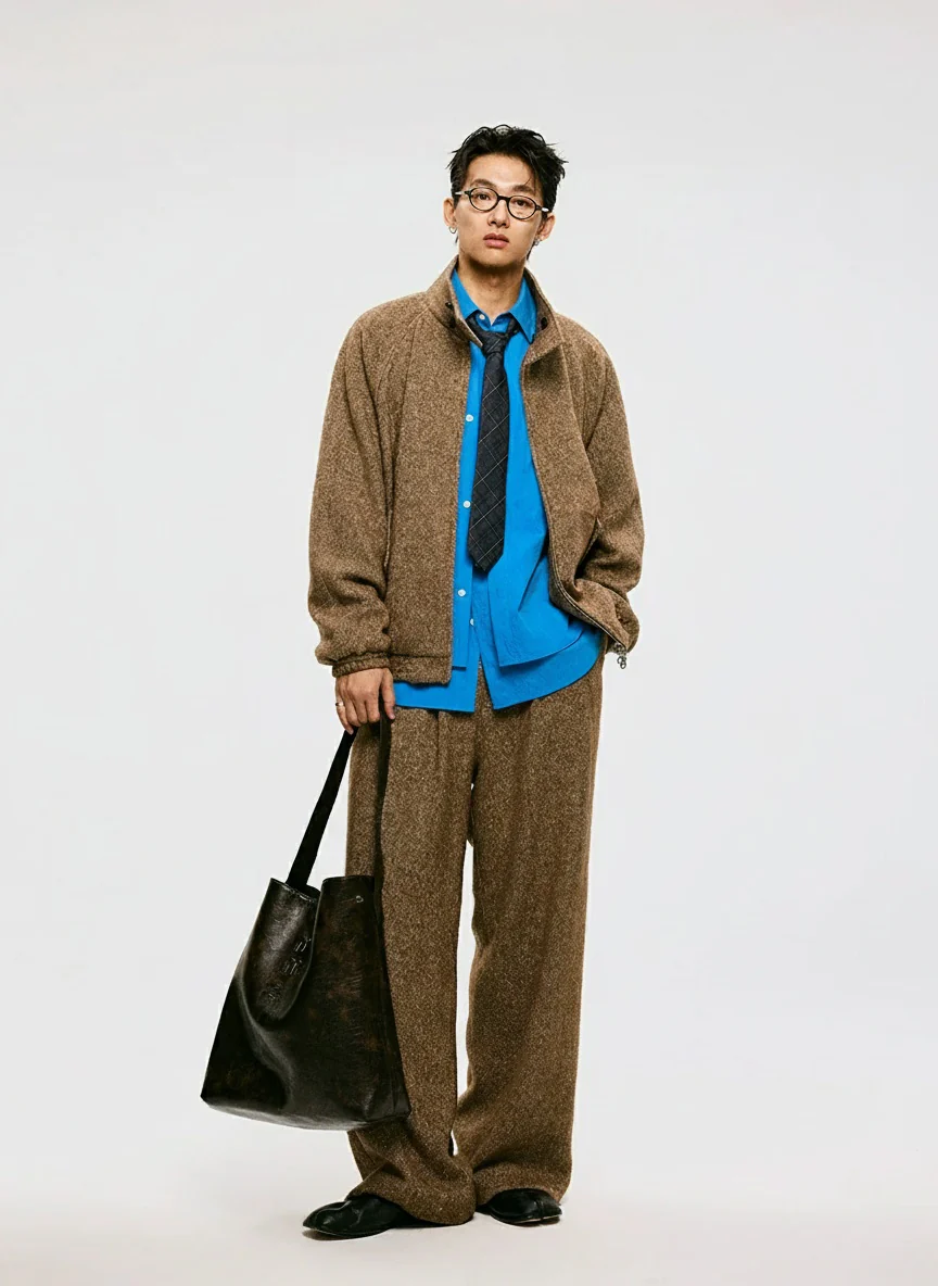 Herringbone Wool Harrington Jacket - Image 5