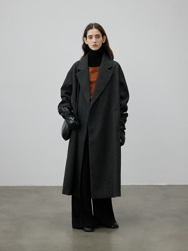 Herringbone Wool Long Coat