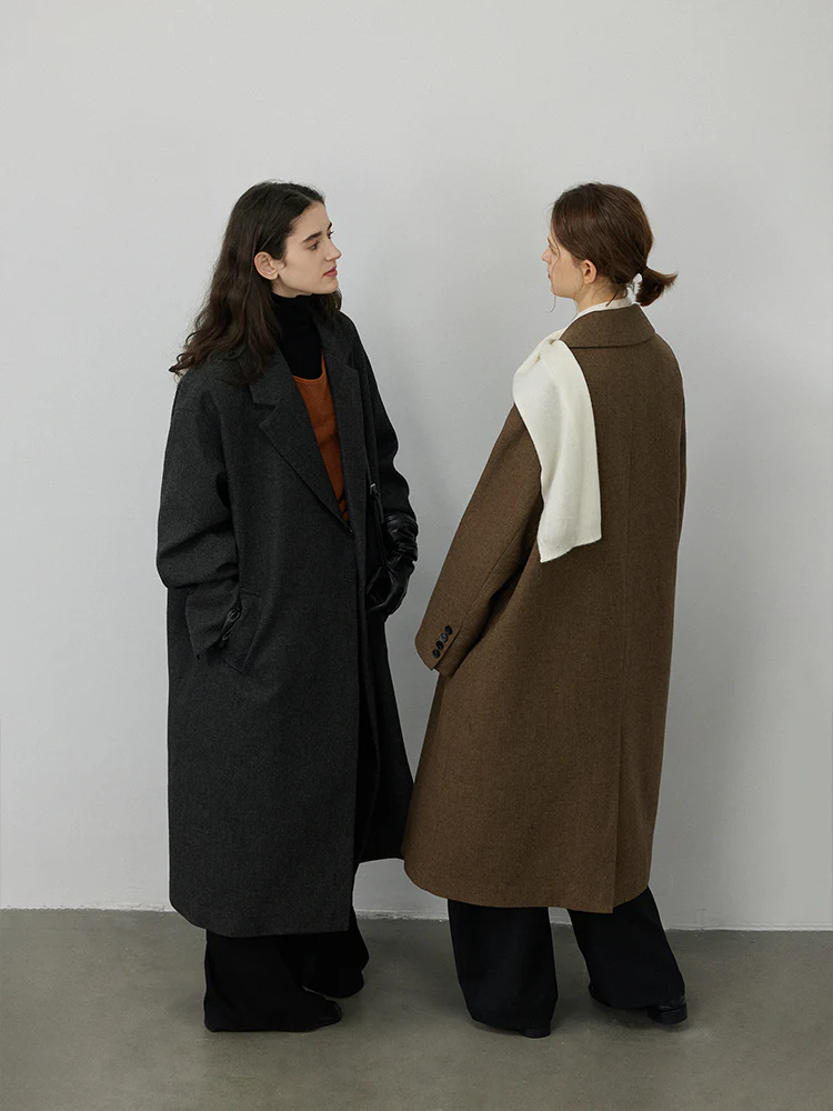 Herringbone Wool Long Coat - Image 4