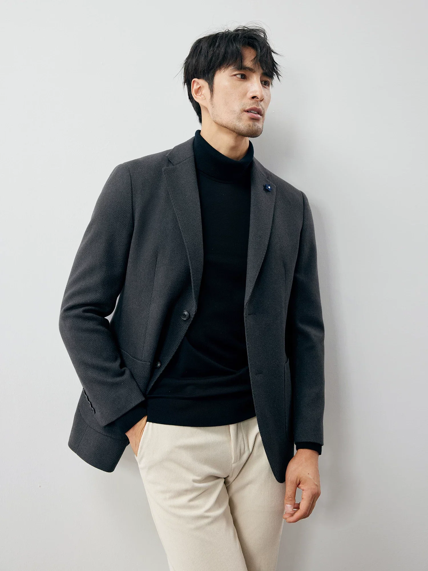 Herringbone Wool Slim Blazer