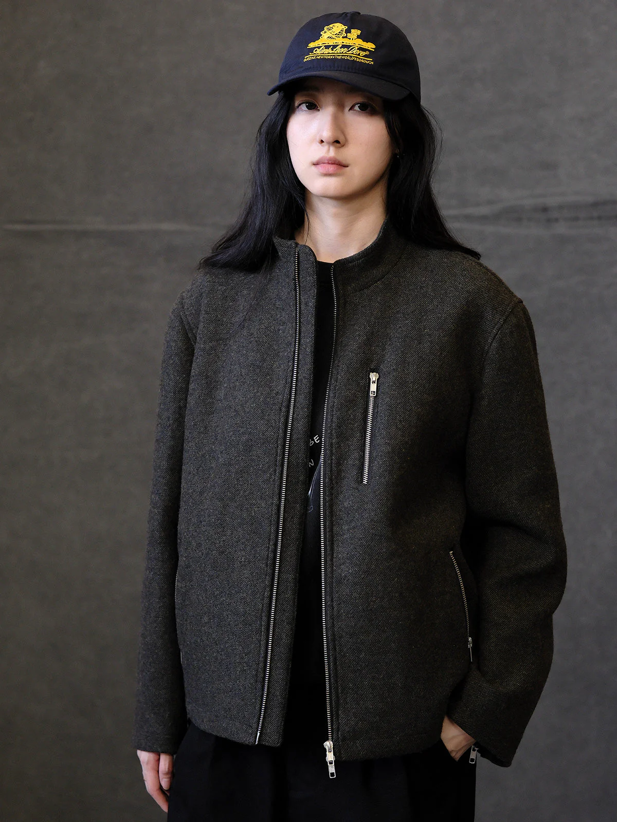 Herringbone Zip-Up Wool Jacket - Image 2