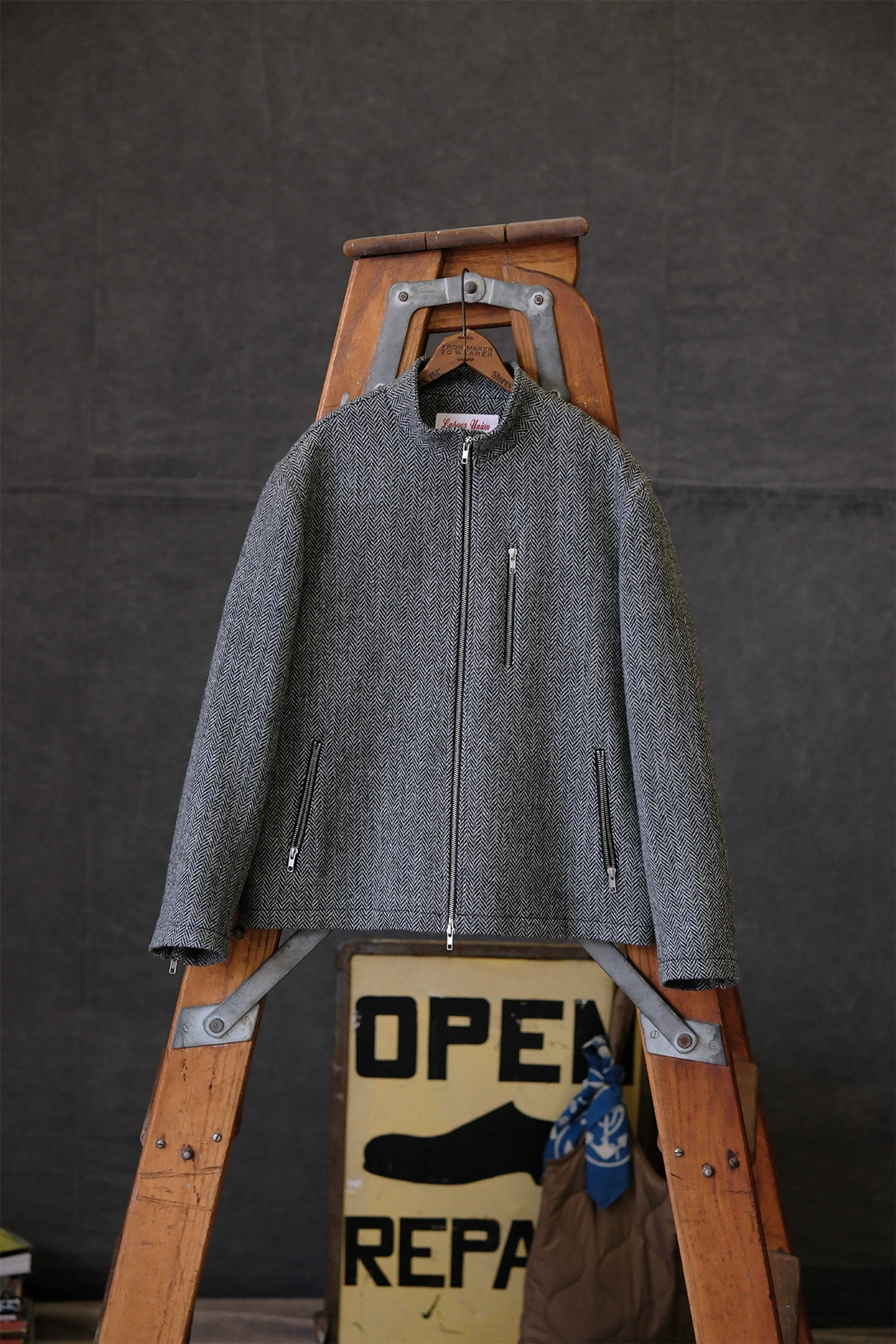 Herringbone Zip-Up Wool Jacket - Image 7