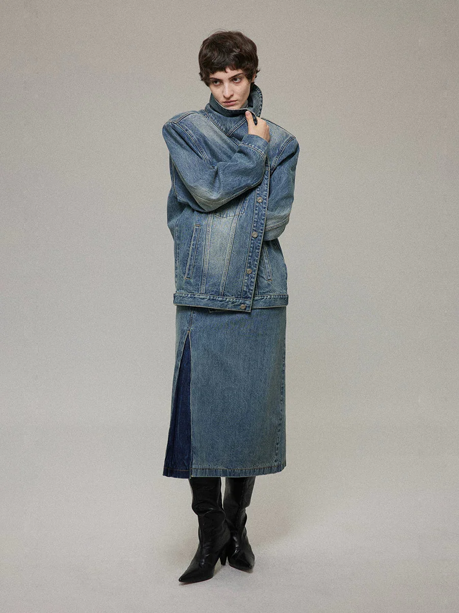 High-Collar Denim Jacket - Image 3