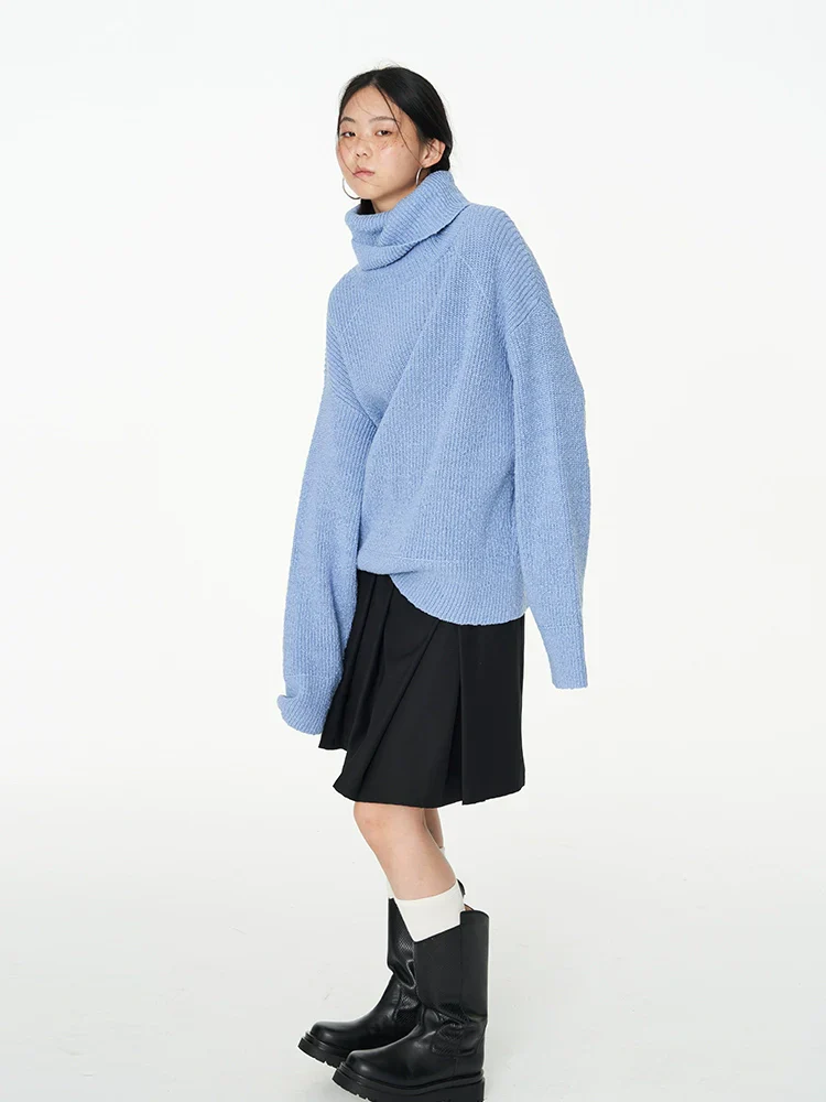 High Collar Open-Back Knit Sweater