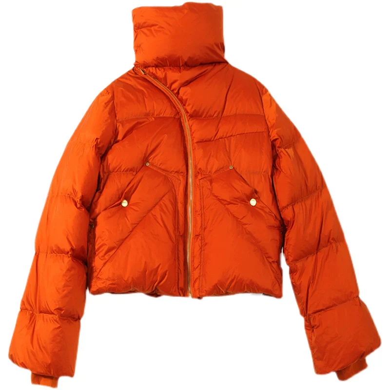 High-Collar Orange Puffer Jacket - Image 3
