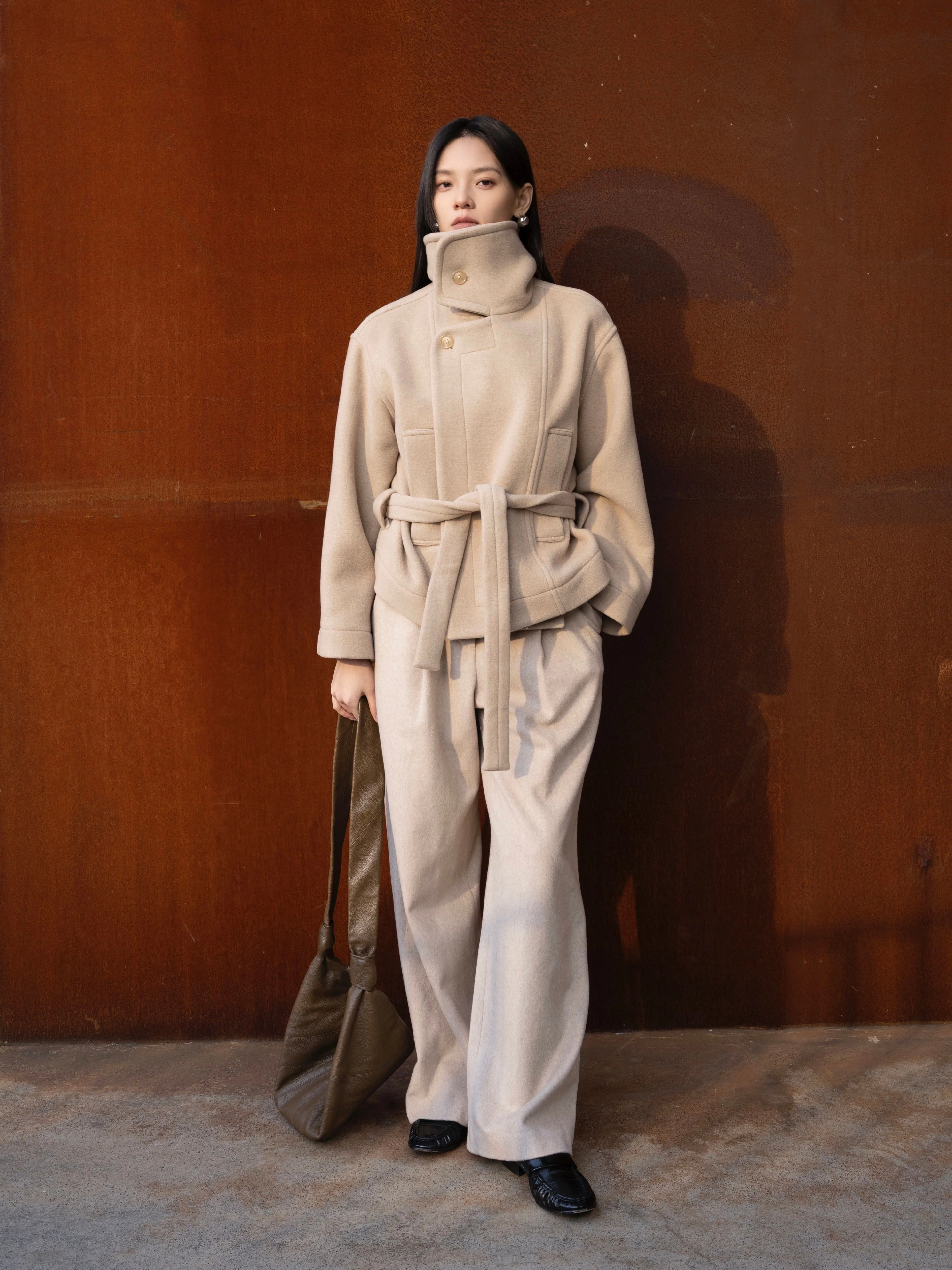 High-Collared Belted Wool Coat - Image 10