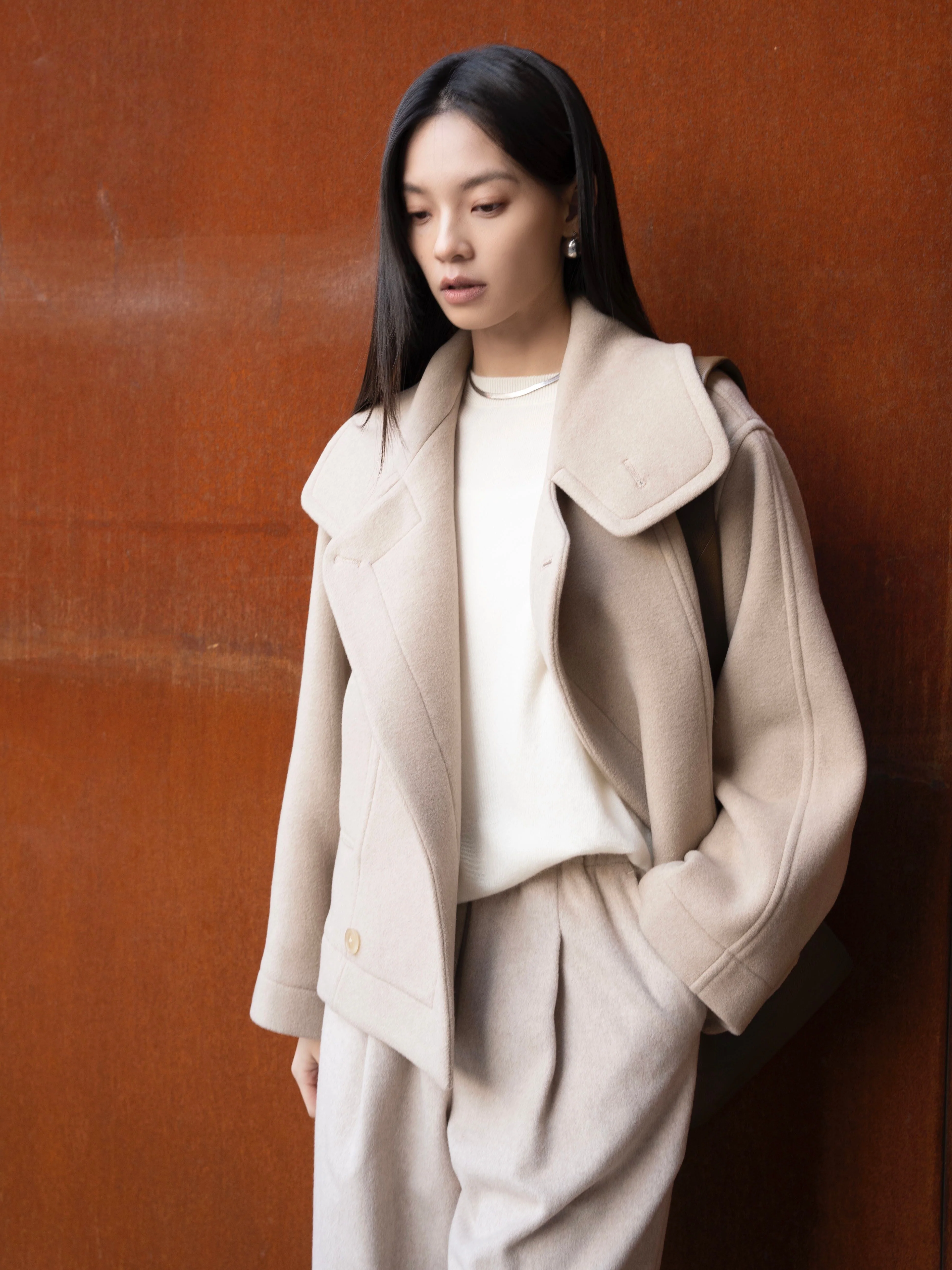 High-Collared Belted Wool Coat - Image 6