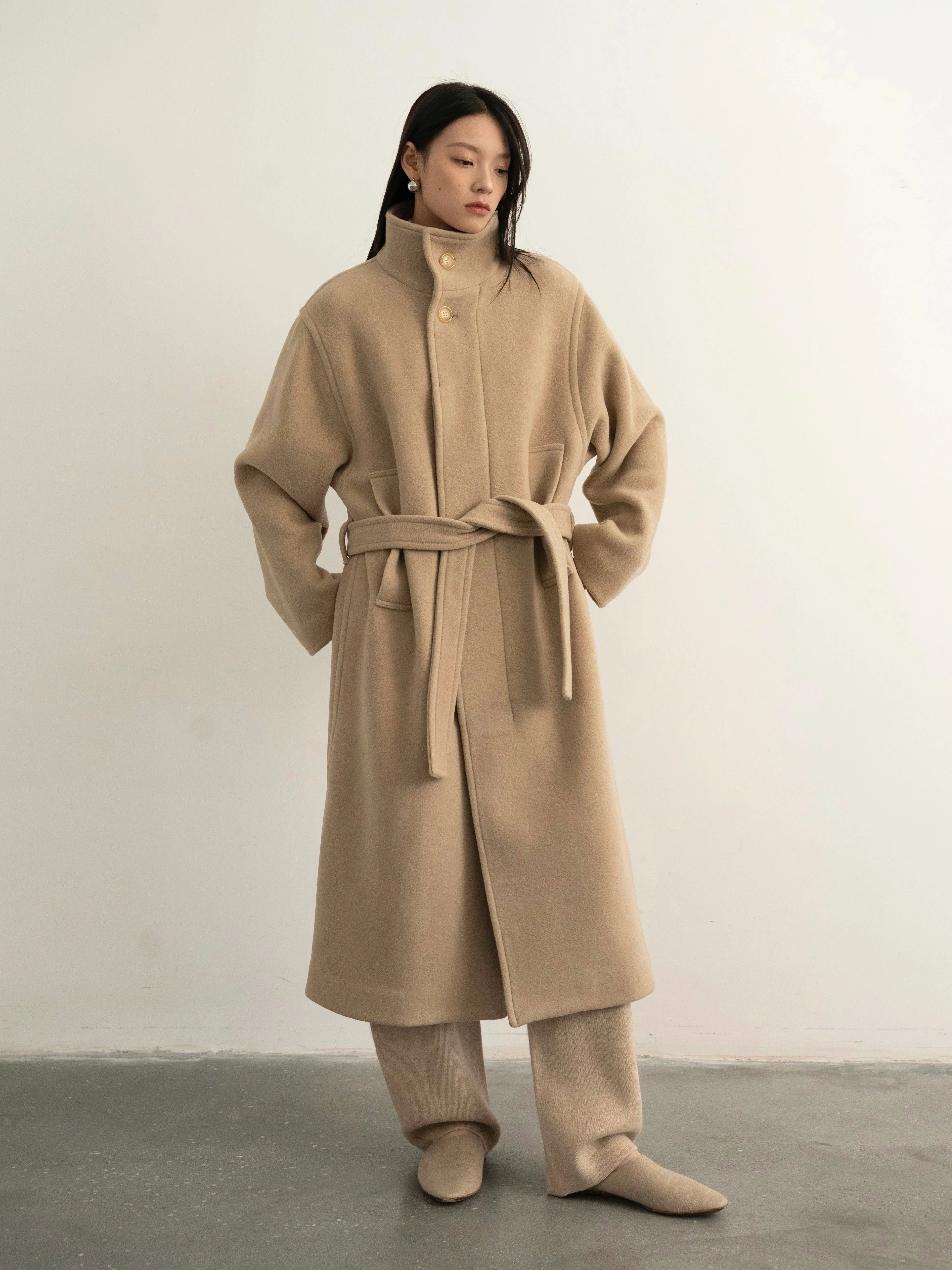 High-Collared Belted Wool Coat - Image 8