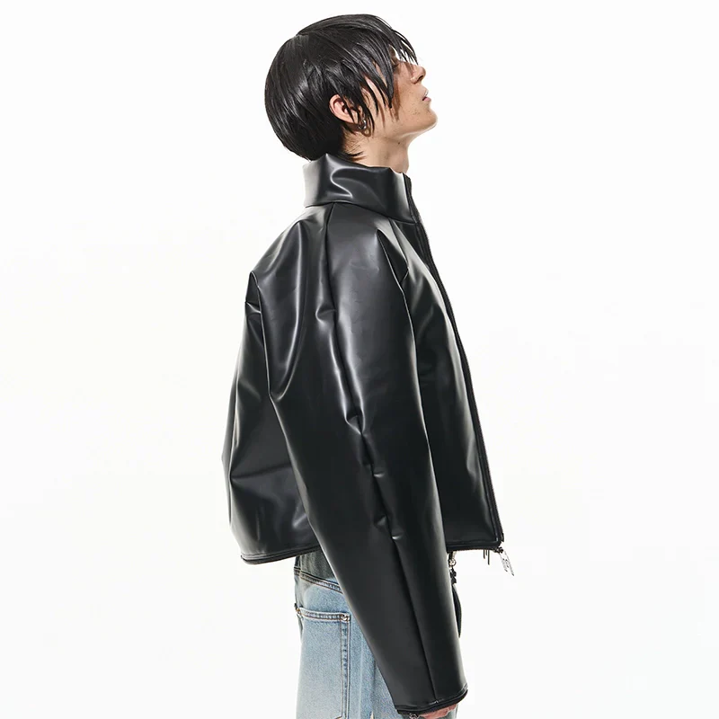 High-Collared Faux Leather Jacket - Image 2