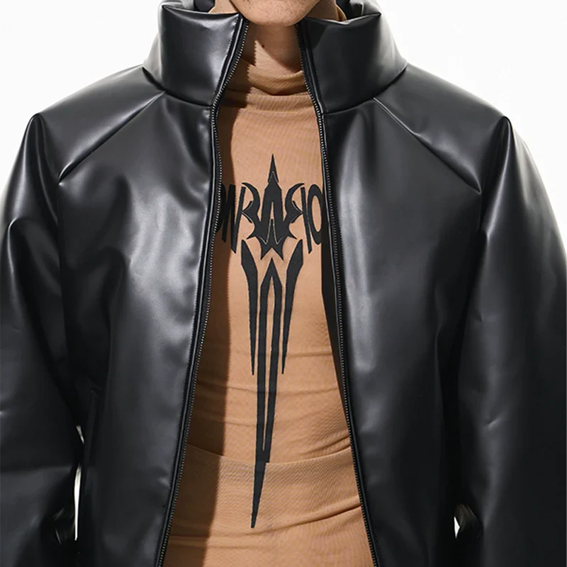 High-Collared Faux Leather Jacket - Image 3