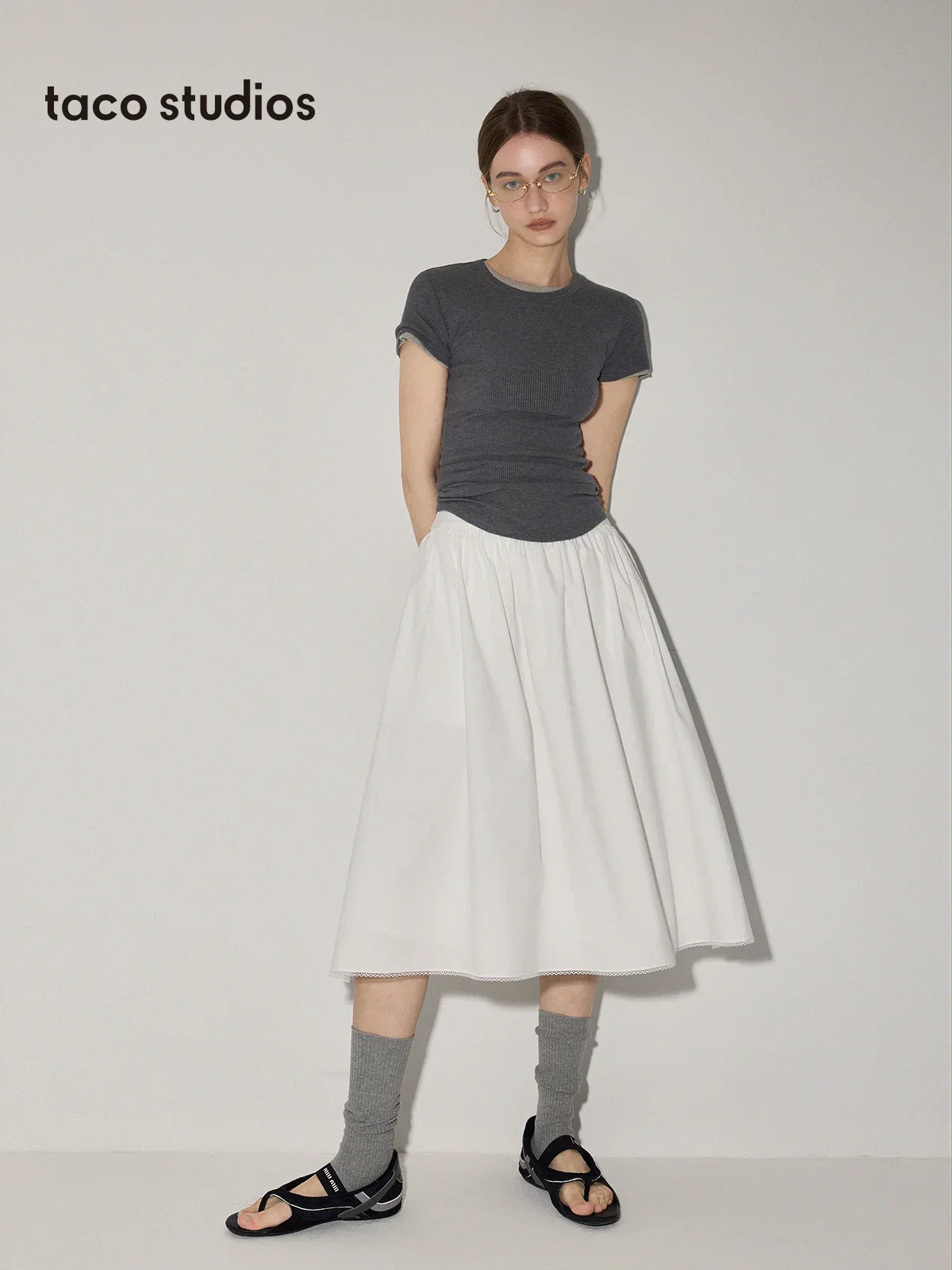 High-Count Cotton A-Line Midi Skirt