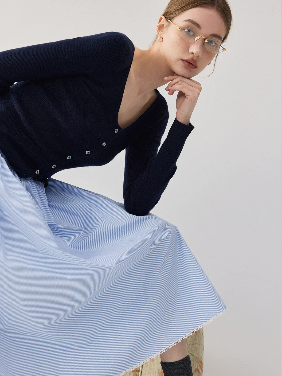 High-Count Cotton A-Line Midi Skirt - Image 4