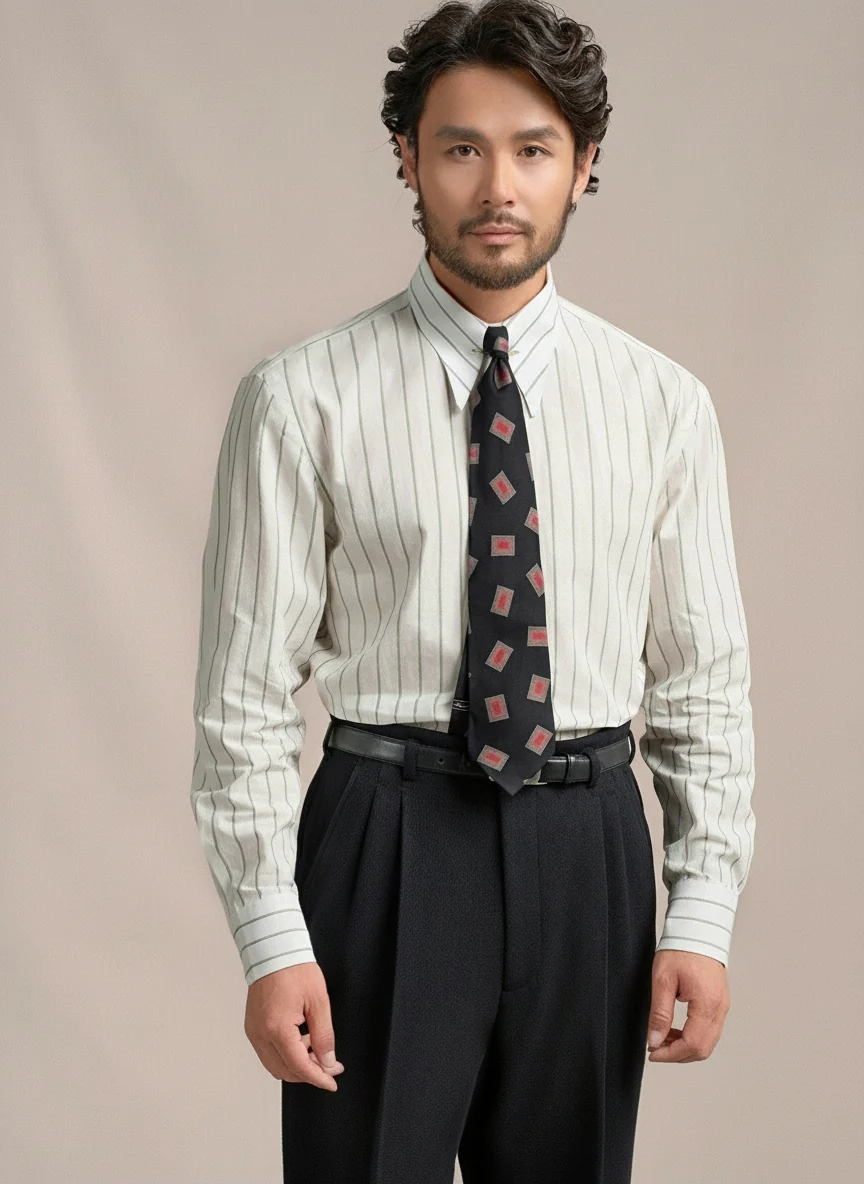 High-Count Cotton Spearpoint Stripe Shirt