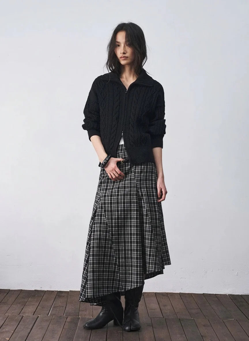 High-Neck Cable Double-Zip Cardigan - Image 5