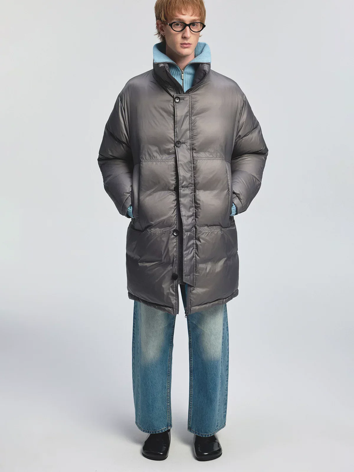 High-Neck Double-Placket Down Coat