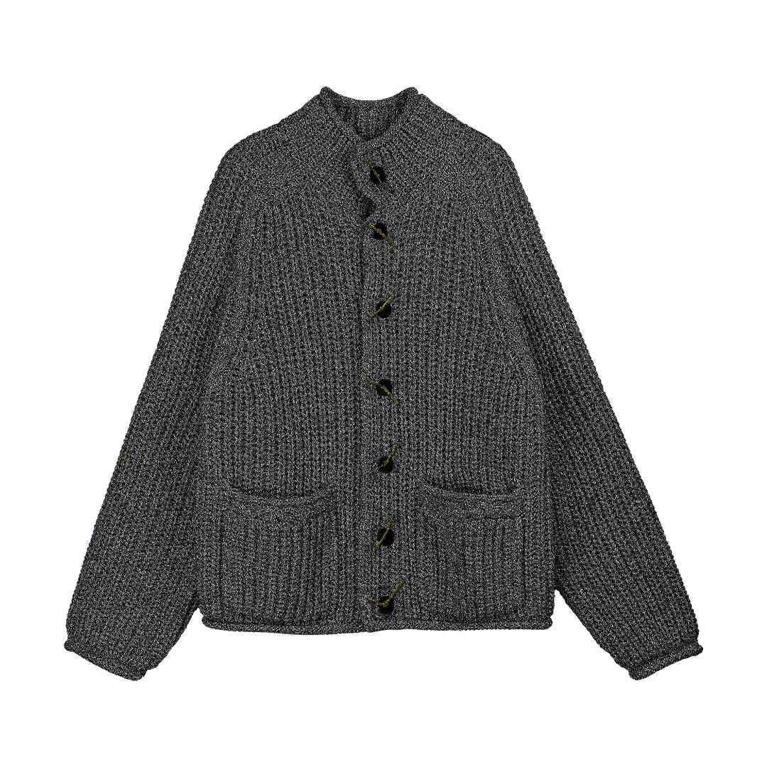 High-Neck Faux Leather-Toggle Cardigan - Image 7