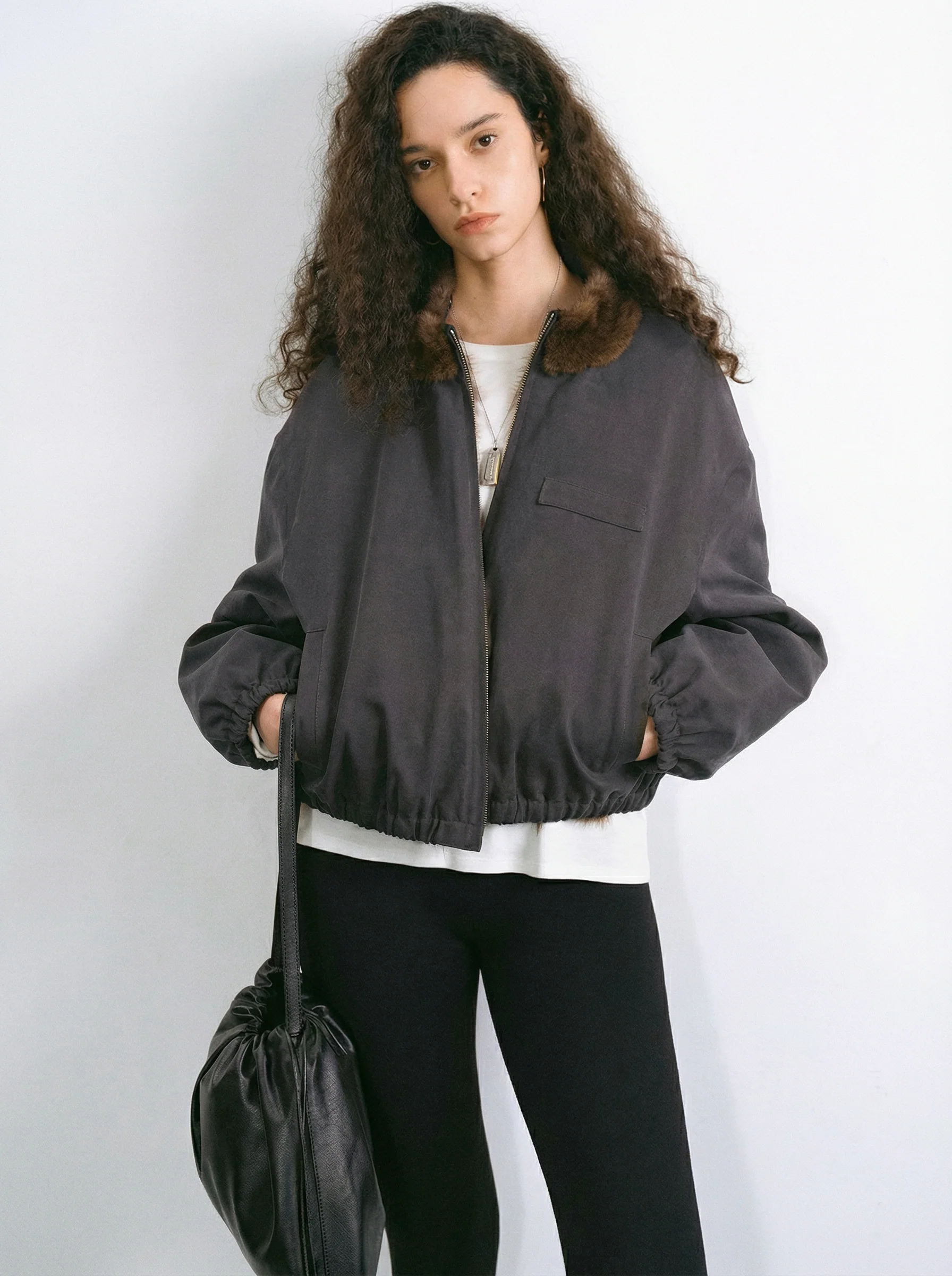 High-Neck Mink Collar Down Jacket - Image 4
