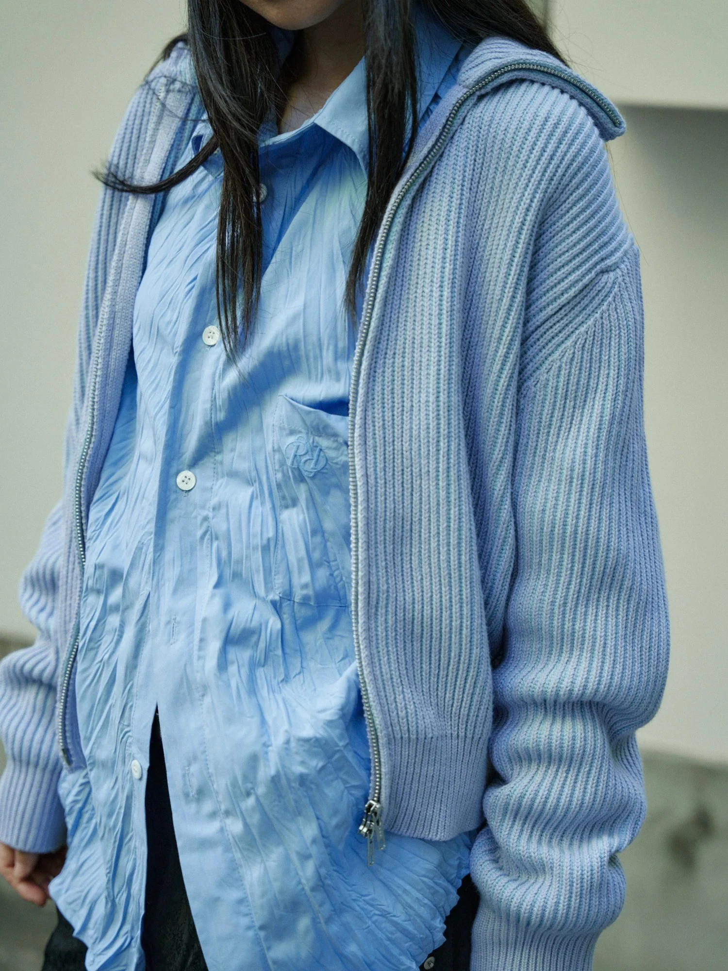 High-Neck Ribbed Zip Cardigan - Image 5