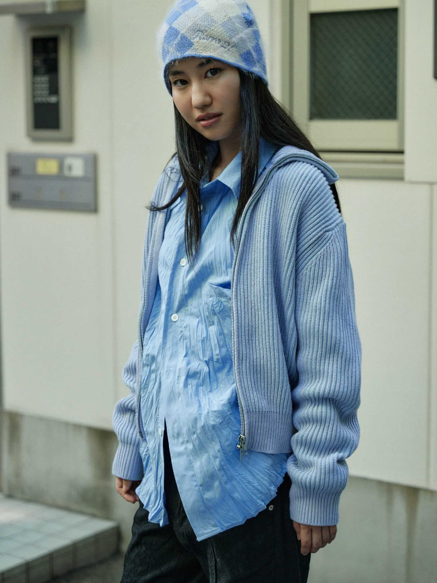 High-Neck Ribbed Zip Cardigan - Image 7