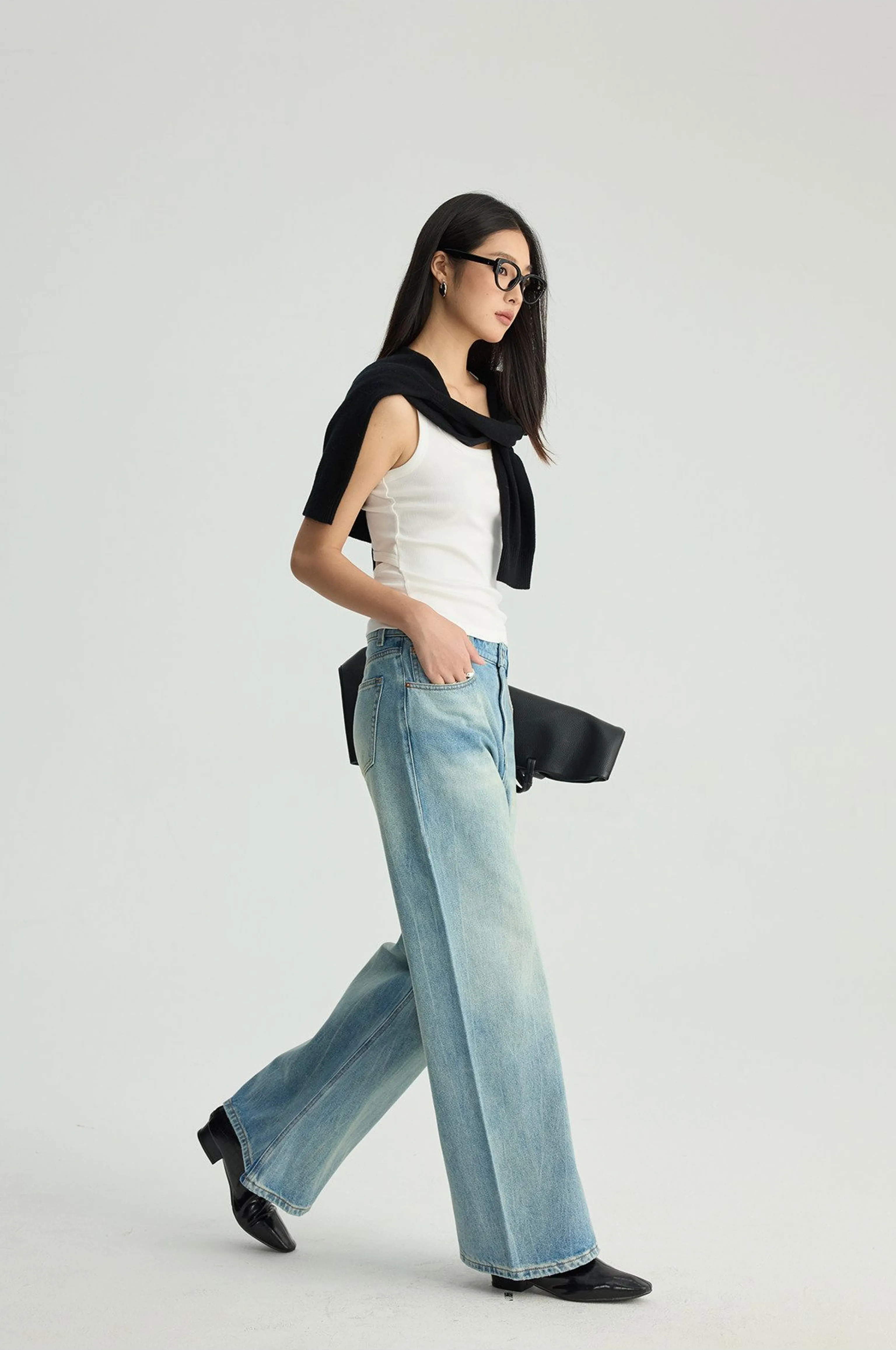 High-Rise Light Wash Wide-Leg Jeans