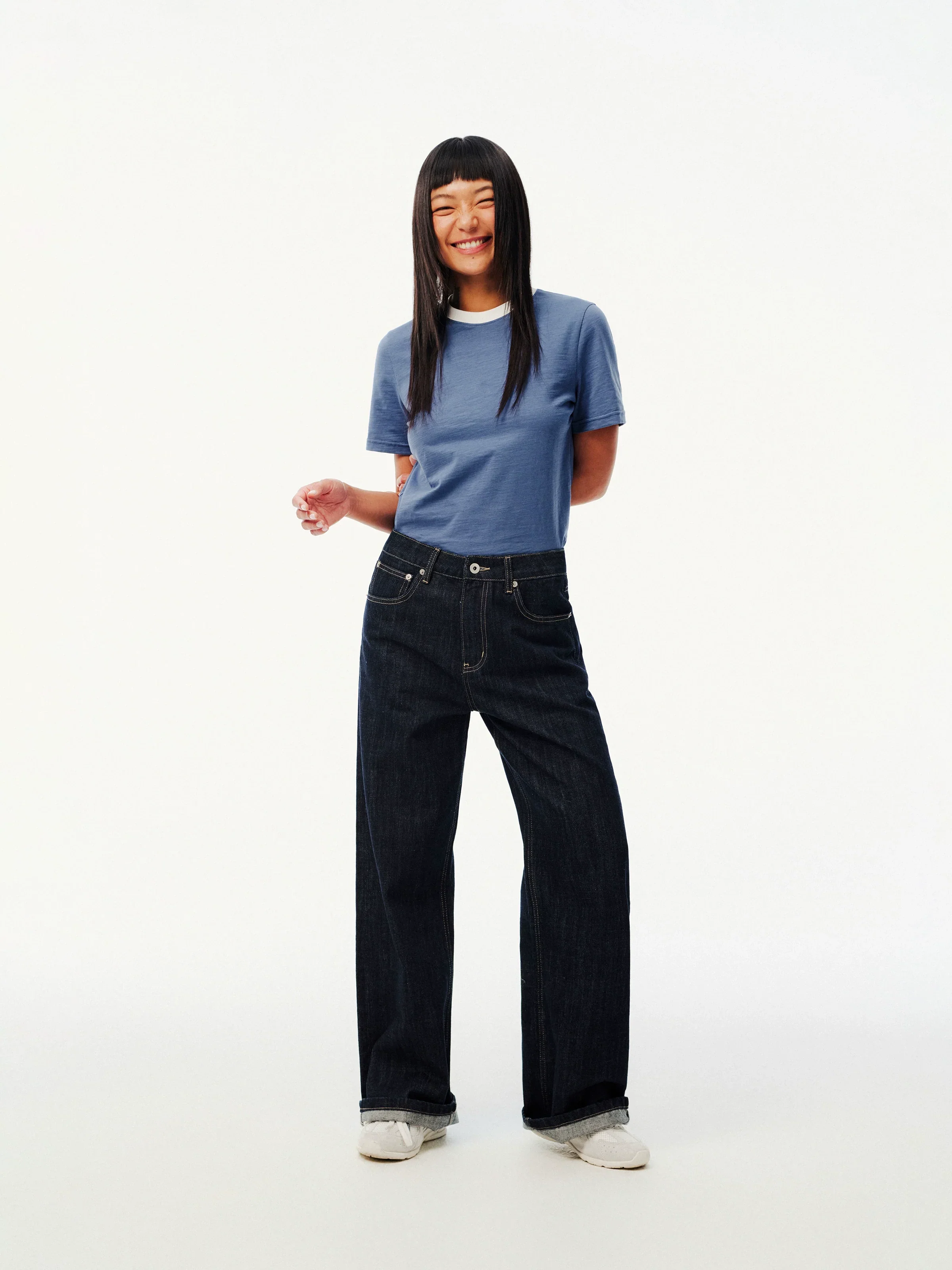 High-Rise Raw Denim Wide-Leg Jeans