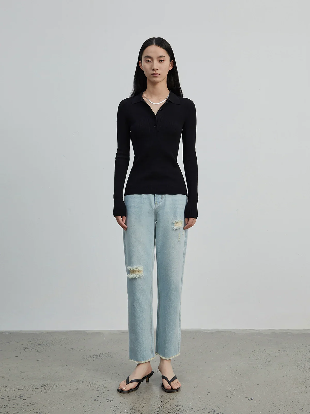 High-Rise Raw-Hem Straight Jeans