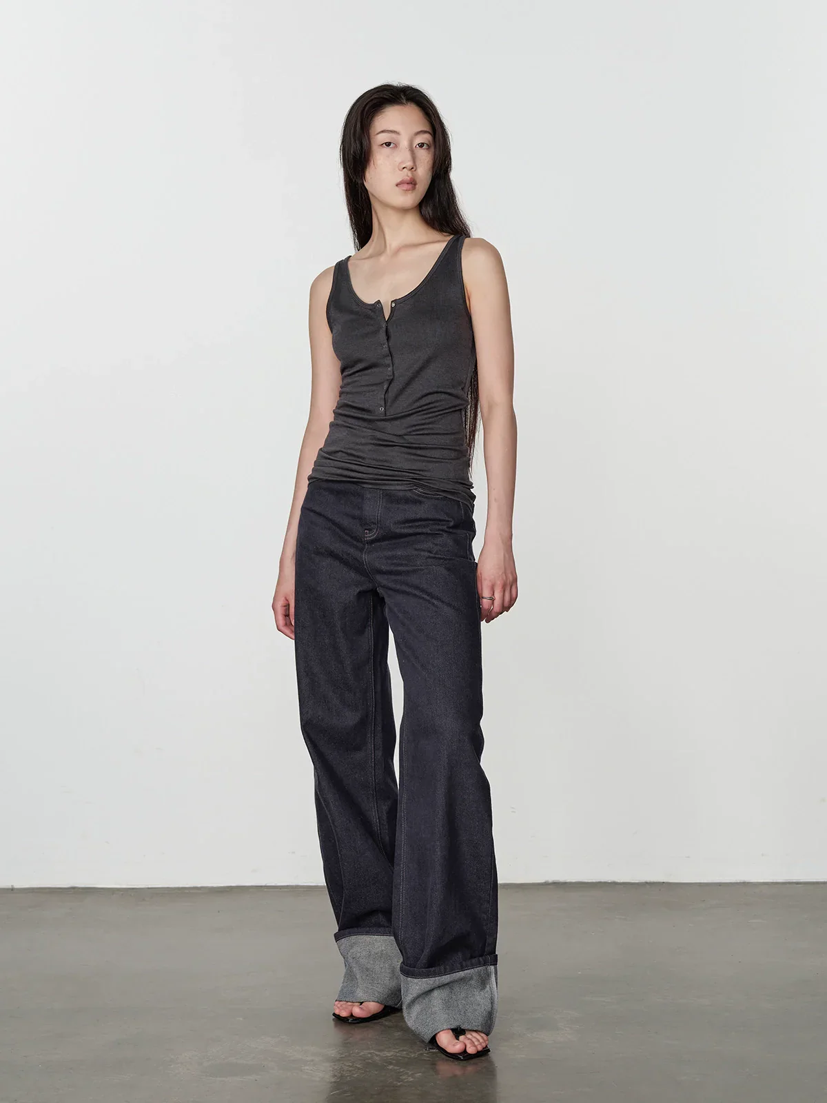 High-Rise Wide Cuff Straight Jeans - Image 2