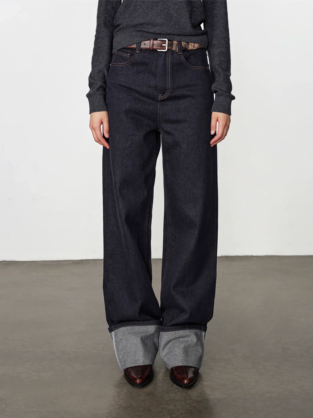 High-Rise Wide Cuff Straight Jeans - Image 4