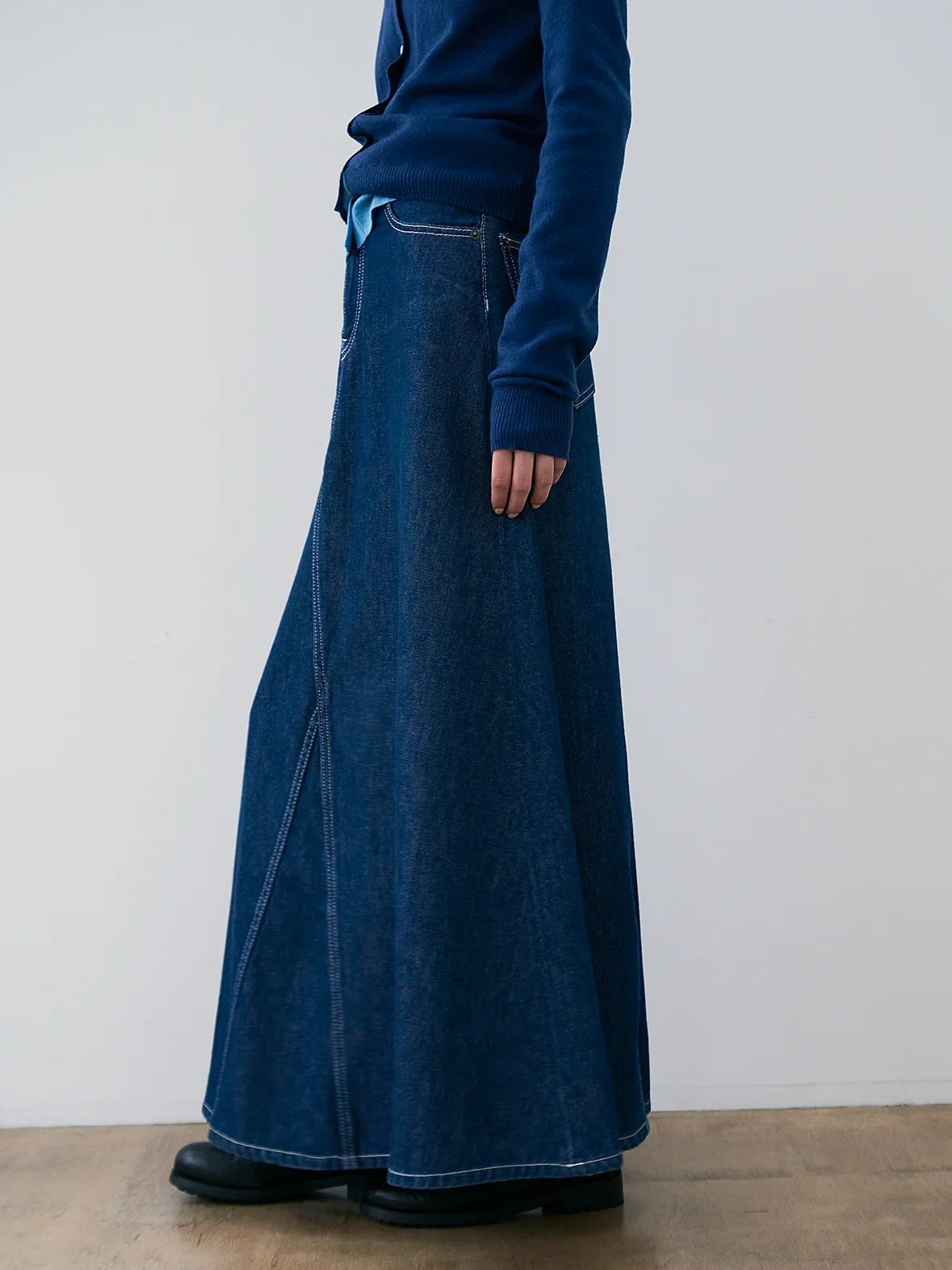 High-Waist A-Line Denim Maxi Skirt - Image 3