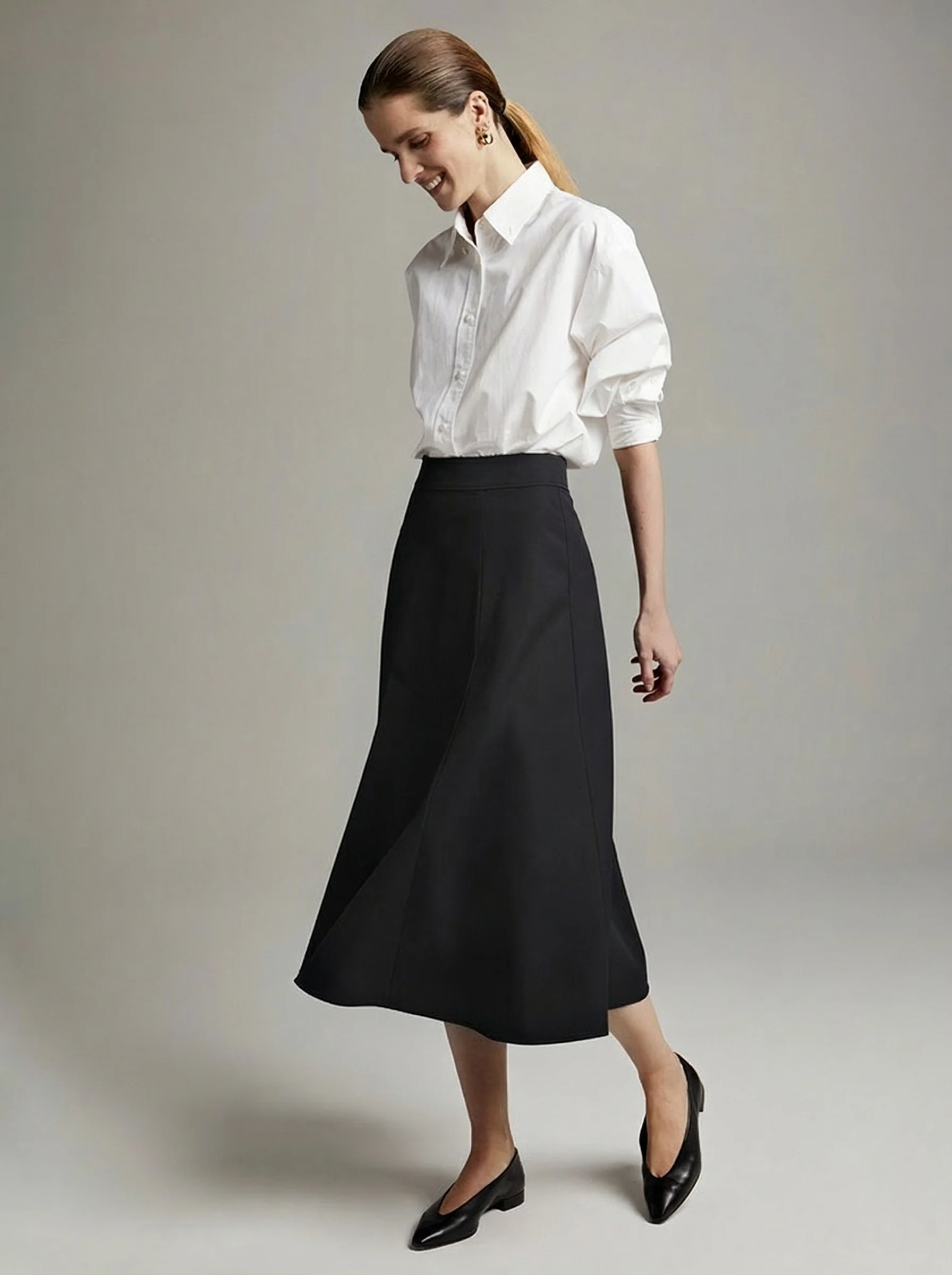 High-Waist A-Line Midi Skirt