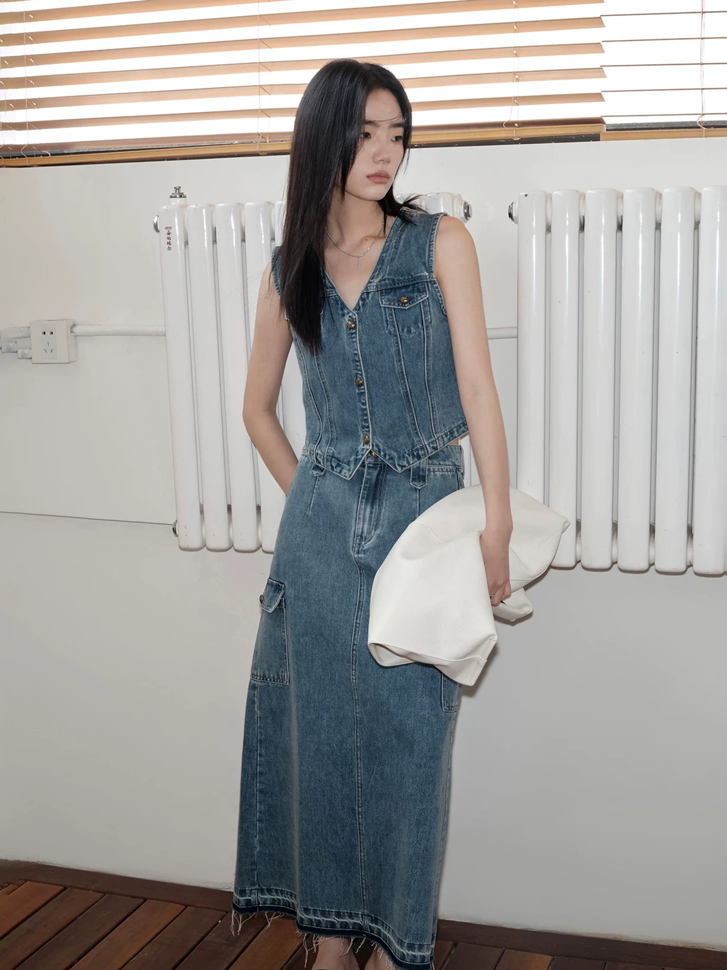 High Waist Denim Vest and Skirt Set - Image 2