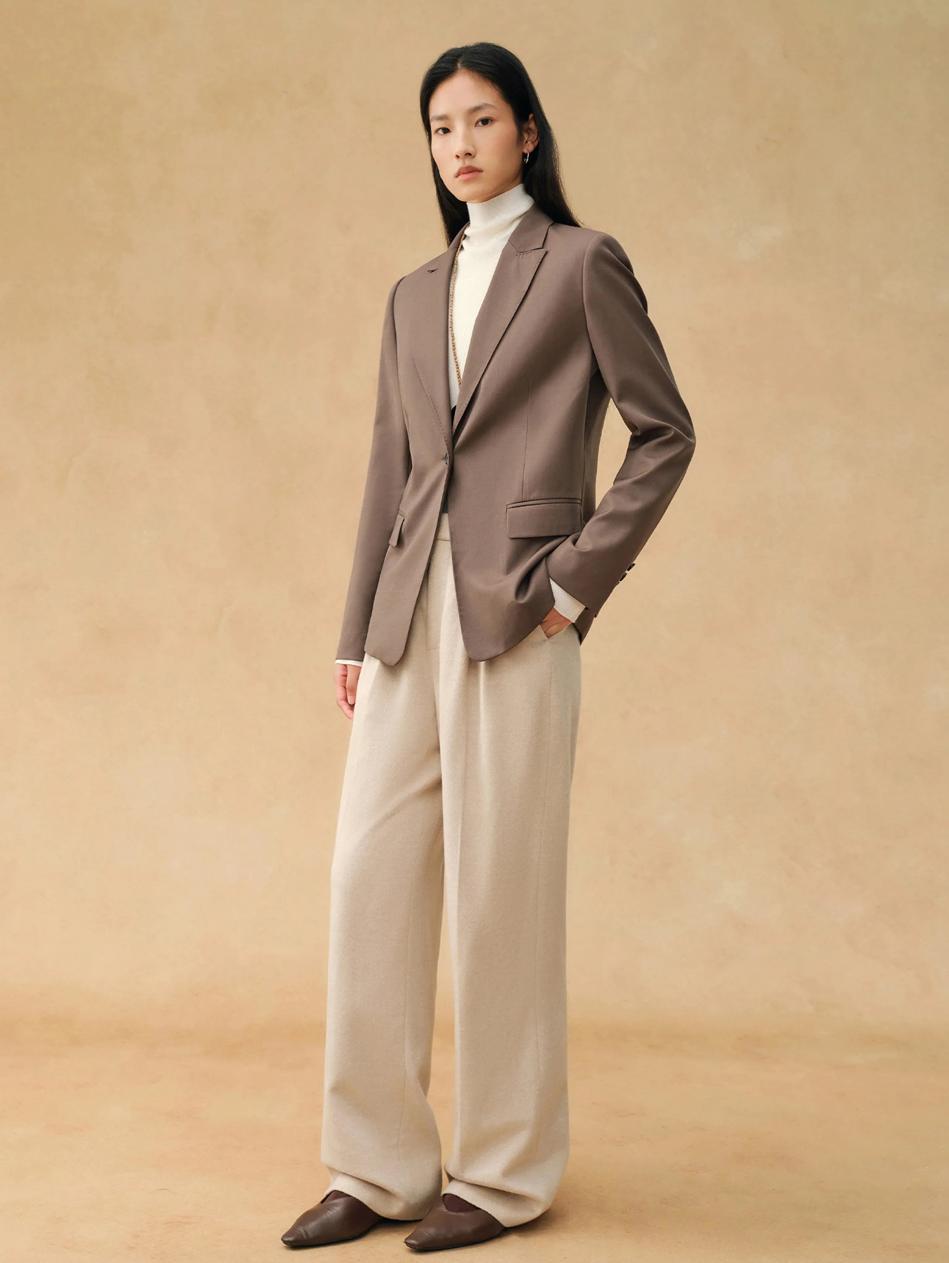 High-Waist Double-Pleat Straight Trousers