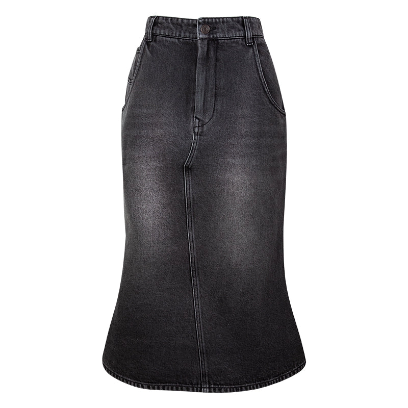 High-Waist Fishtail Denim Midi Skirt - Image 6