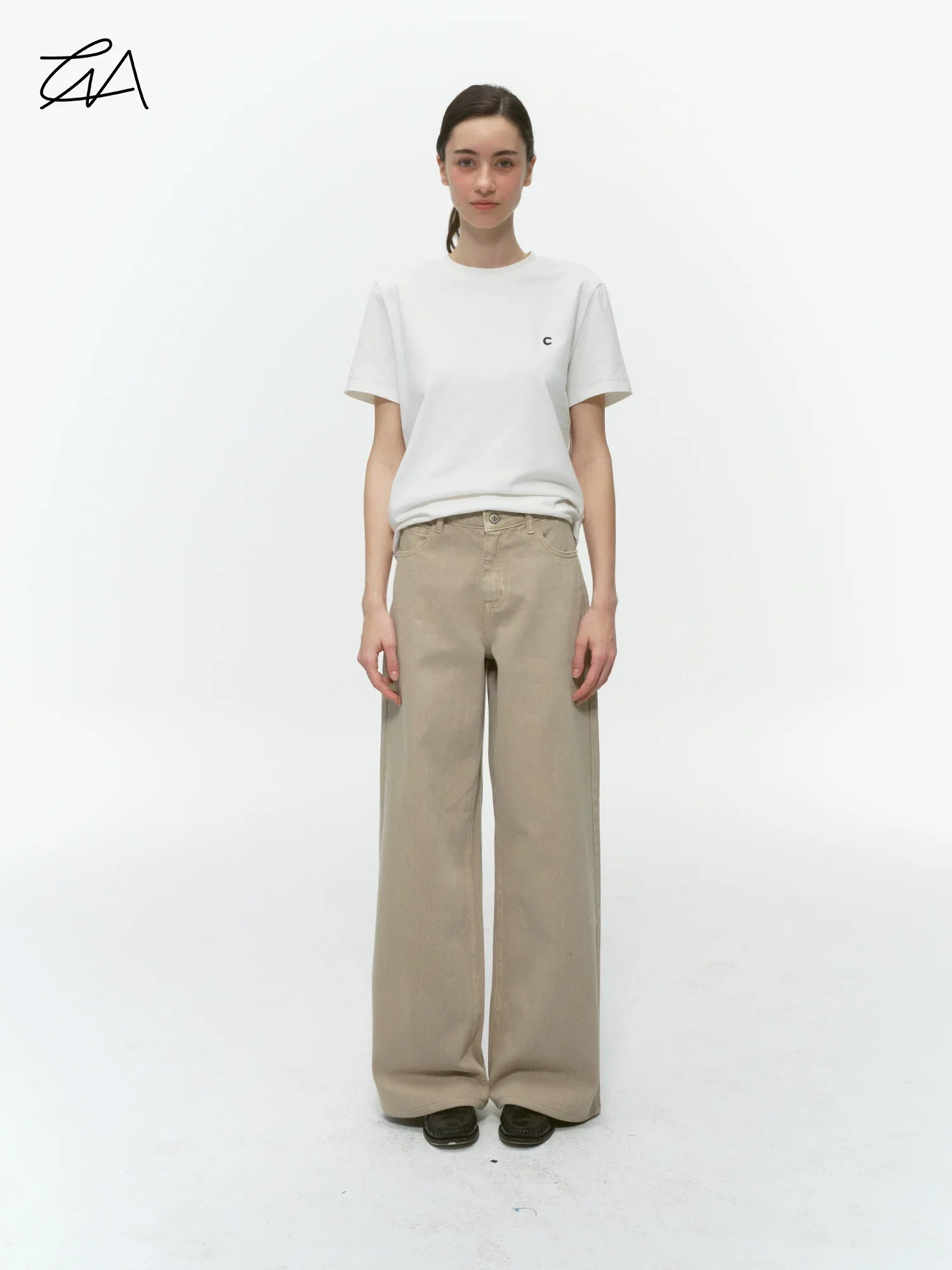 High-Waist Khaki Wide-Leg Trousers - Image 3