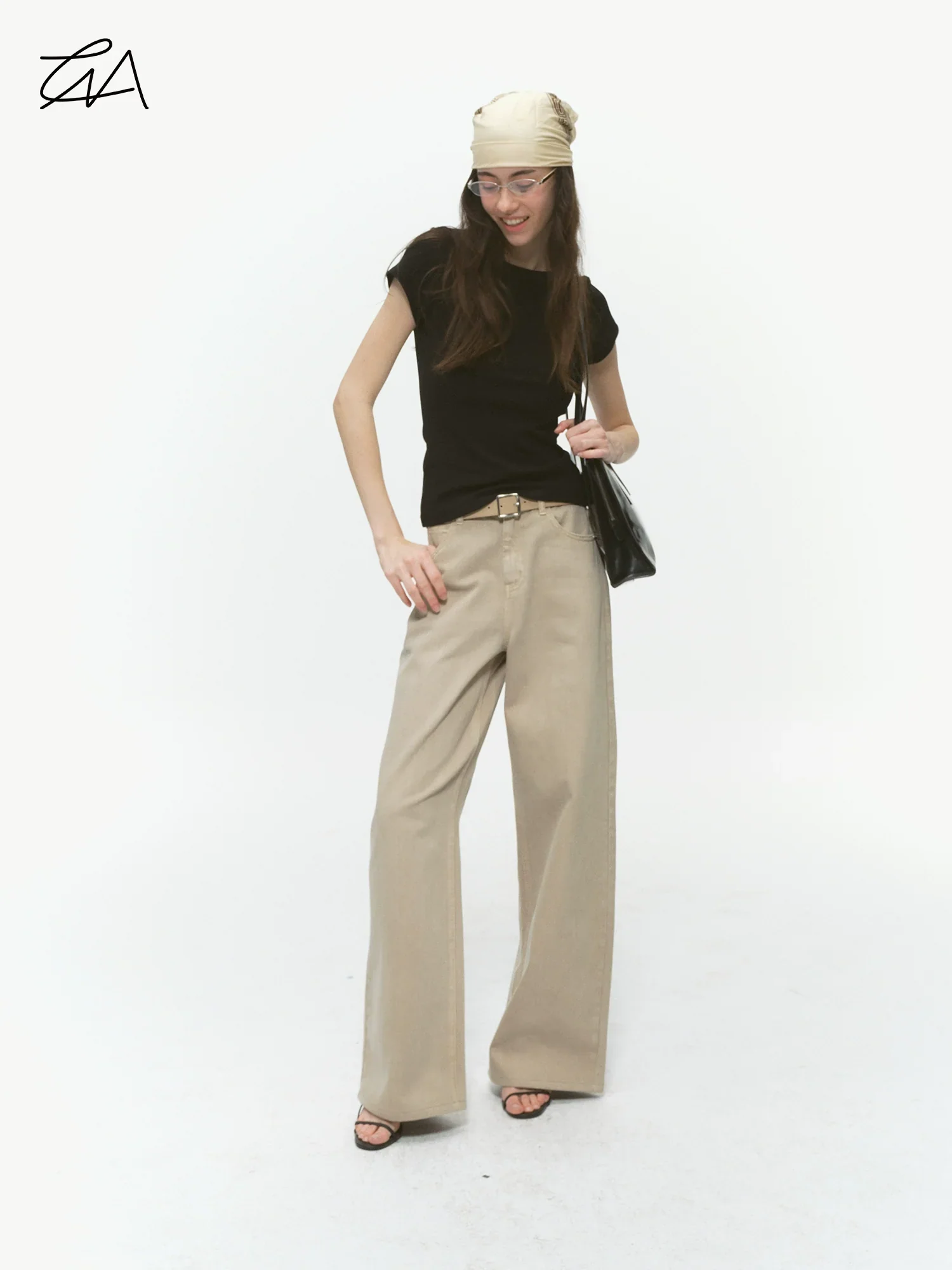 High-Waist Khaki Wide-Leg Trousers - Image 4