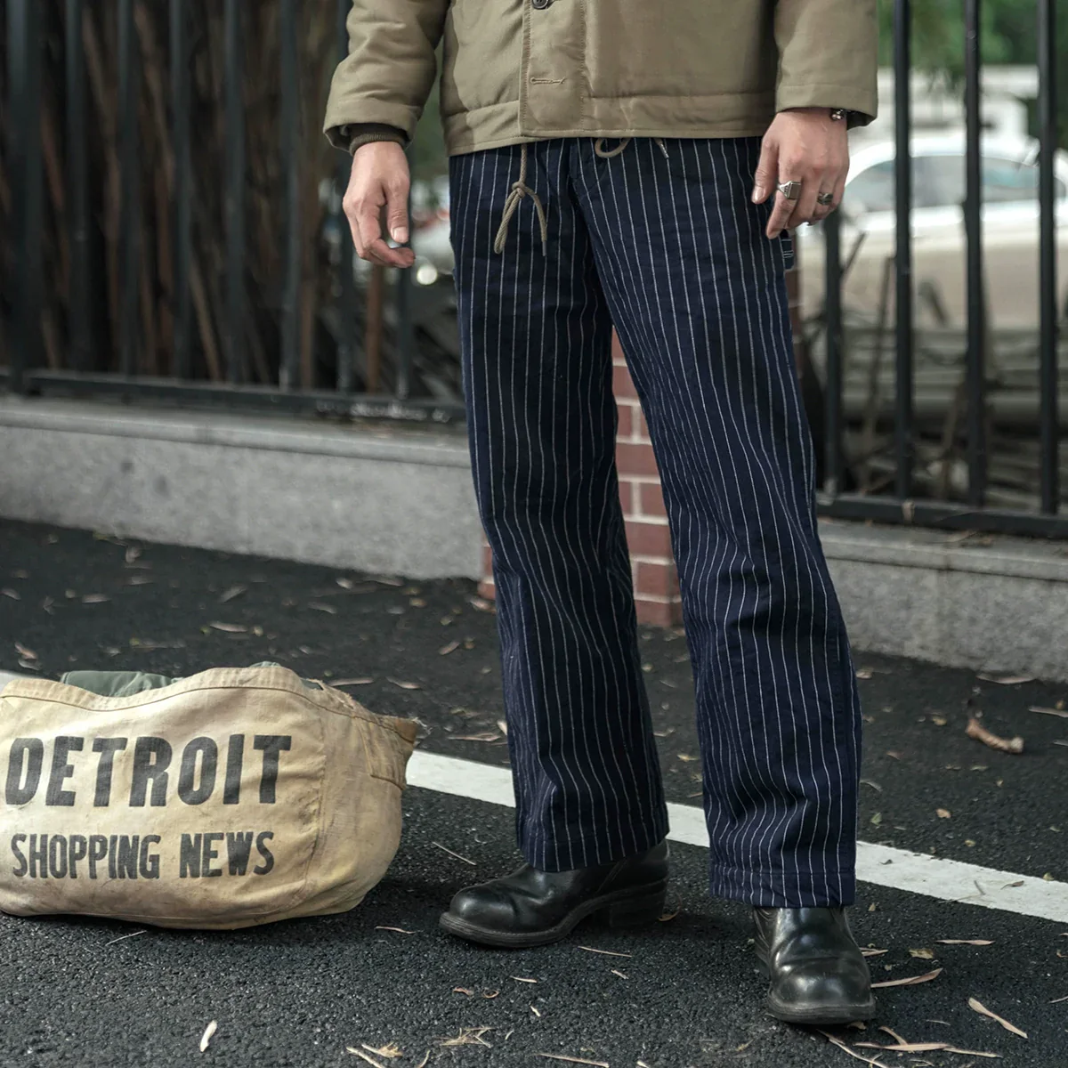 High-Waist Pinstripe Mechanic Pants