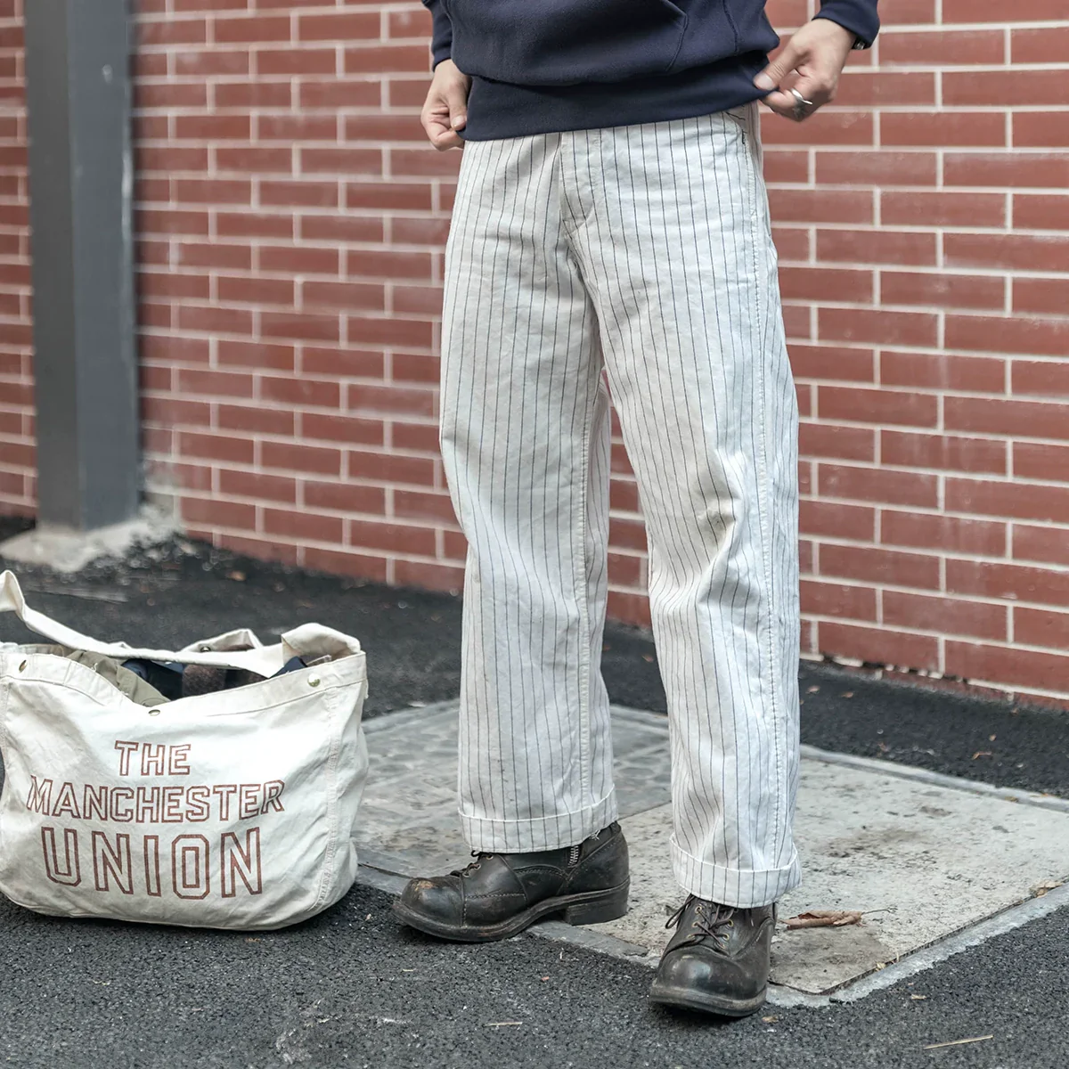 High-Waist Pinstripe Mechanic Pants - Image 3
