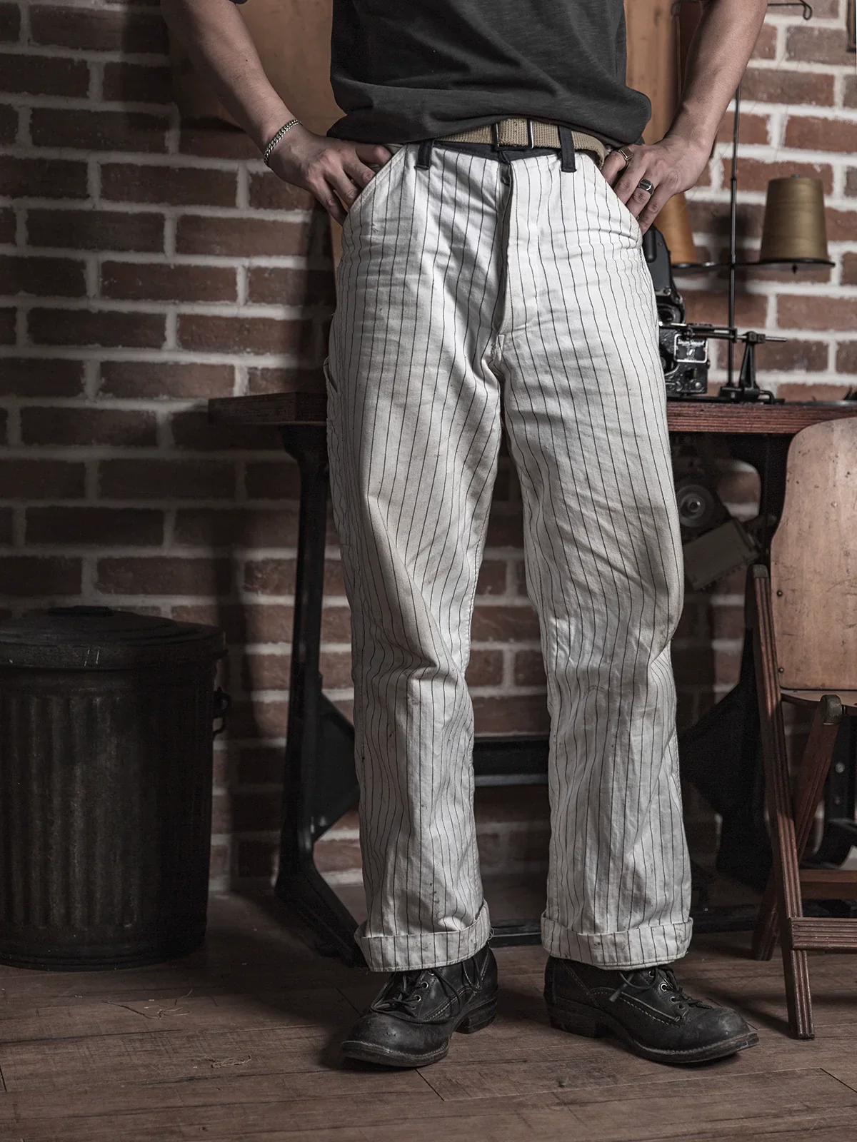 High-Waist Pinstripe Mechanic Pants - Image 4