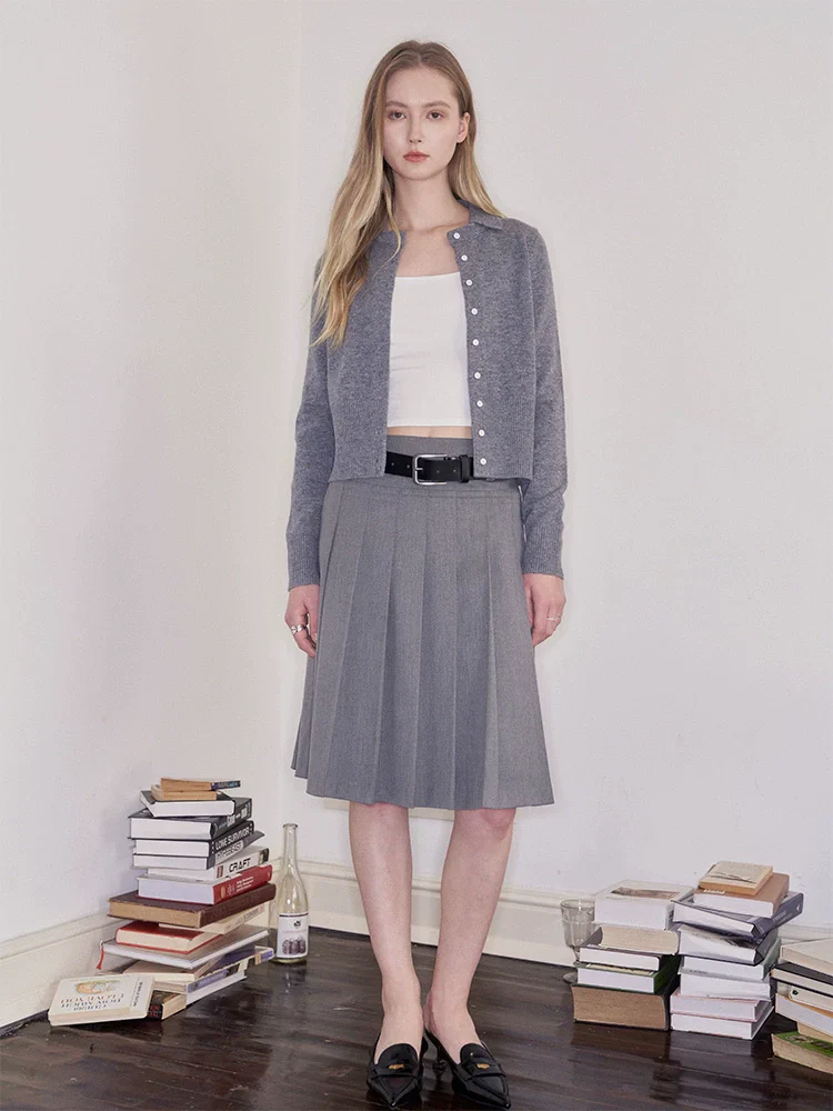 High-Waist Pleated A-Line Skirt
