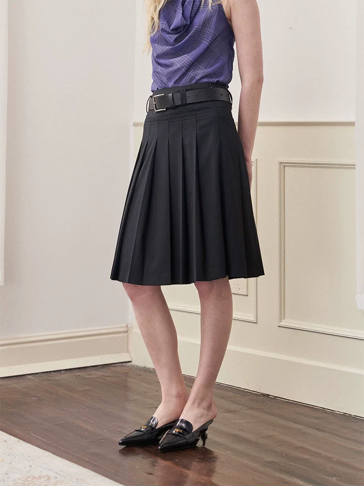 High-Waist Pleated A-Line Skirt - Image 3