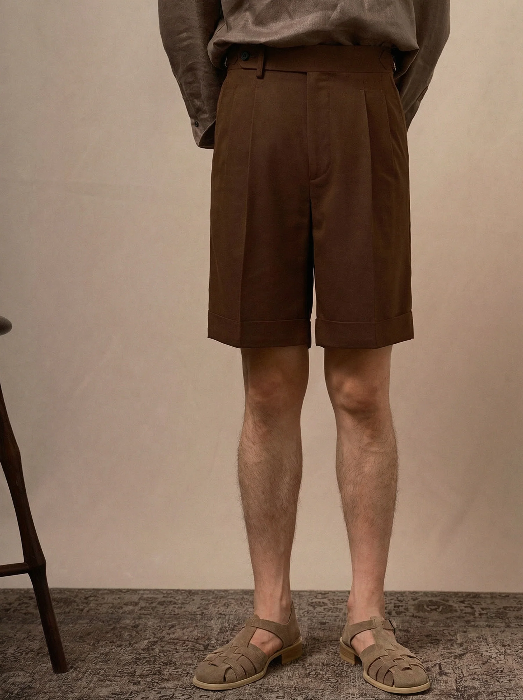 High-Waist Pleated Twill Shorts - Image 4