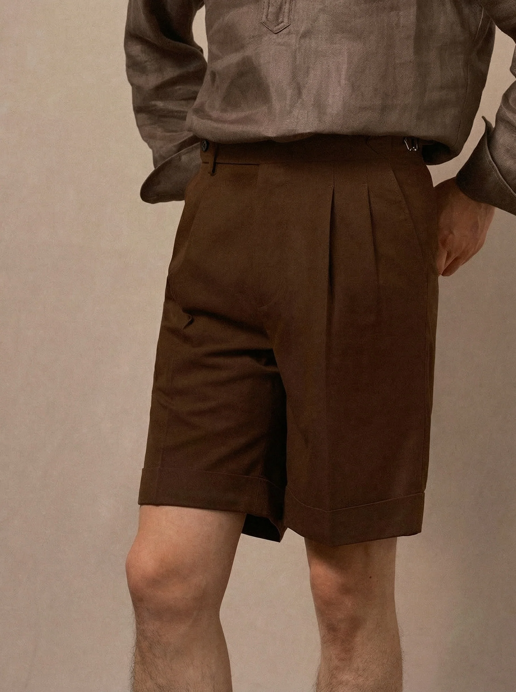 High-Waist Pleated Twill Shorts - Image 5