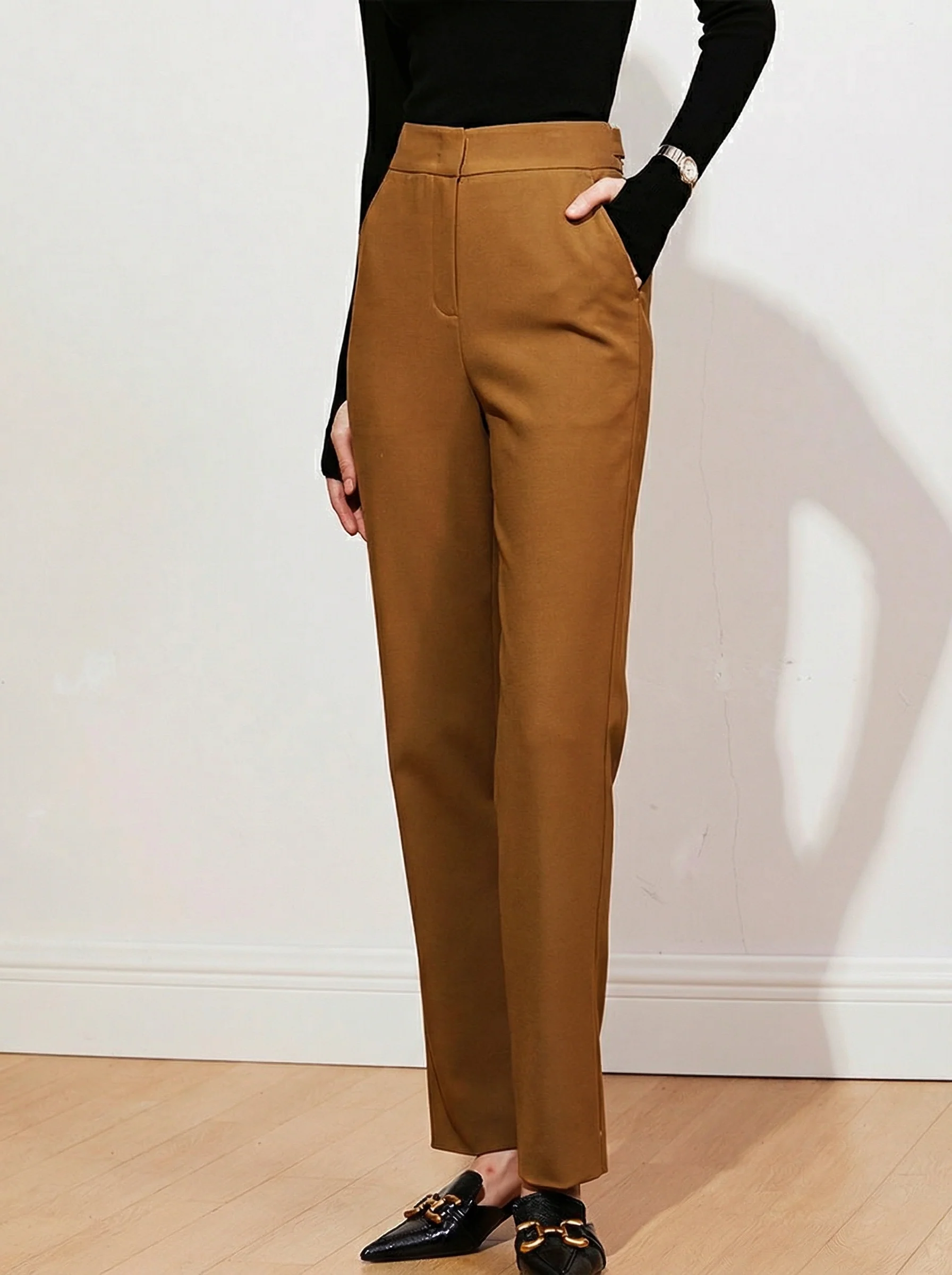 High-Waist Side-Tab Straight Trousers