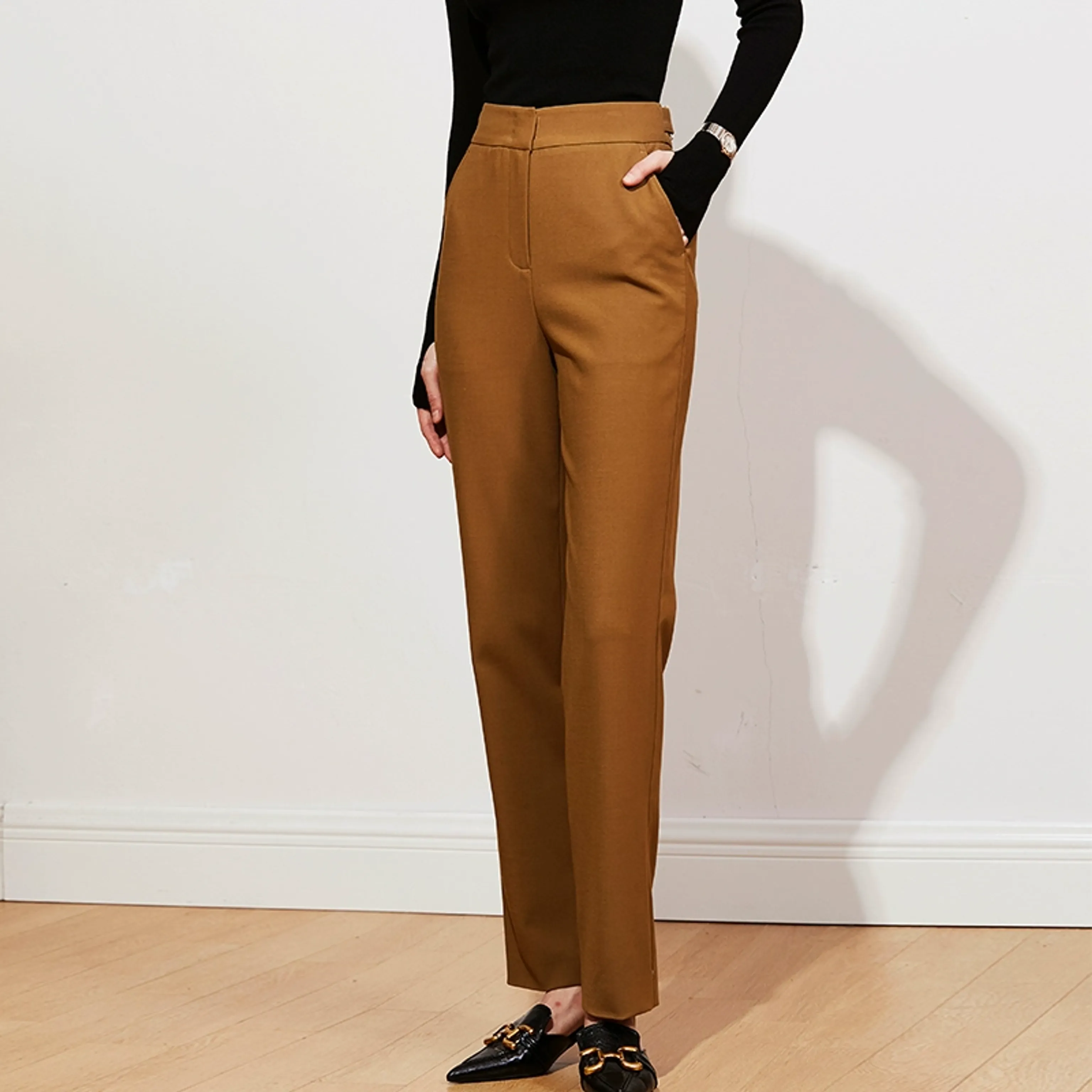 High-Waist Side-Tab Straight Trousers - Image 3
