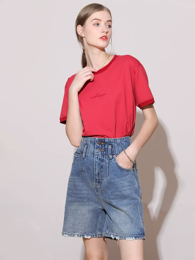 High-Waist Washed Denim Bermuda Shorts - Image 2