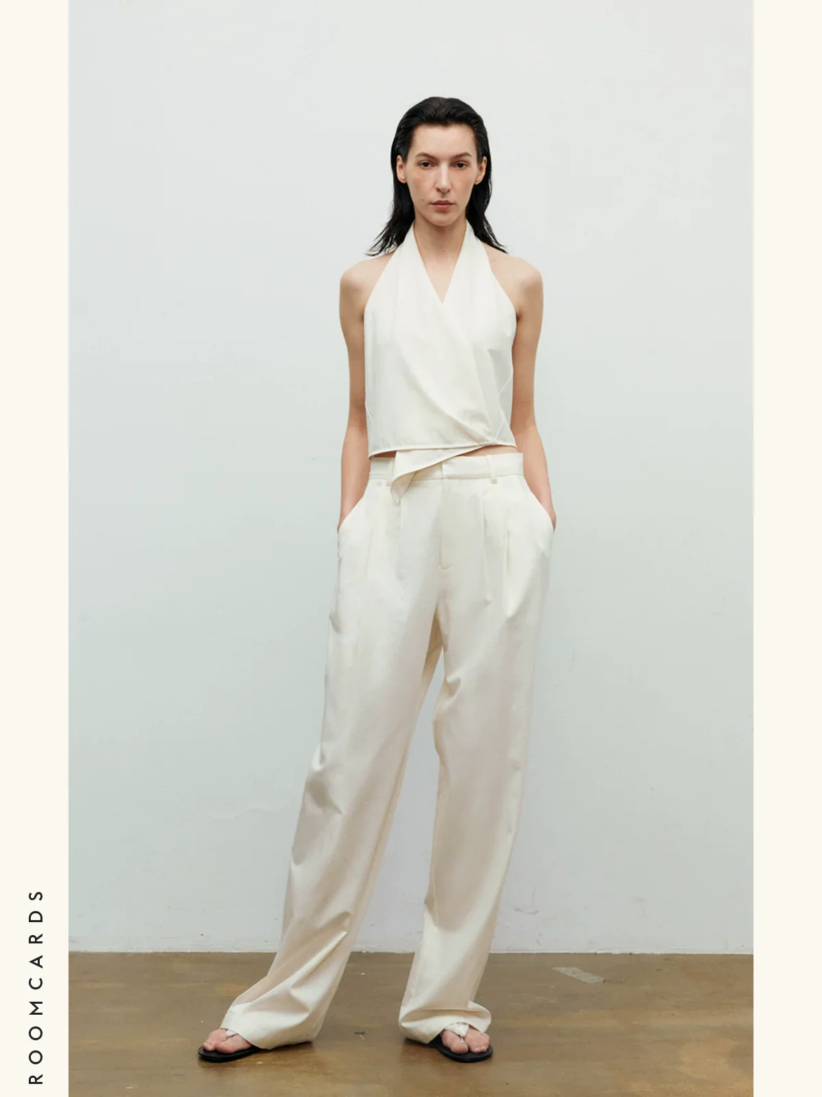 High-Waist White Trousers